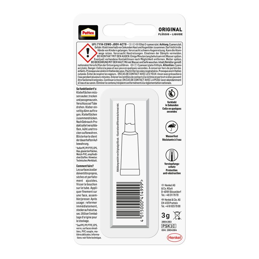 Pattex Sekundenkleber, 3g Tube