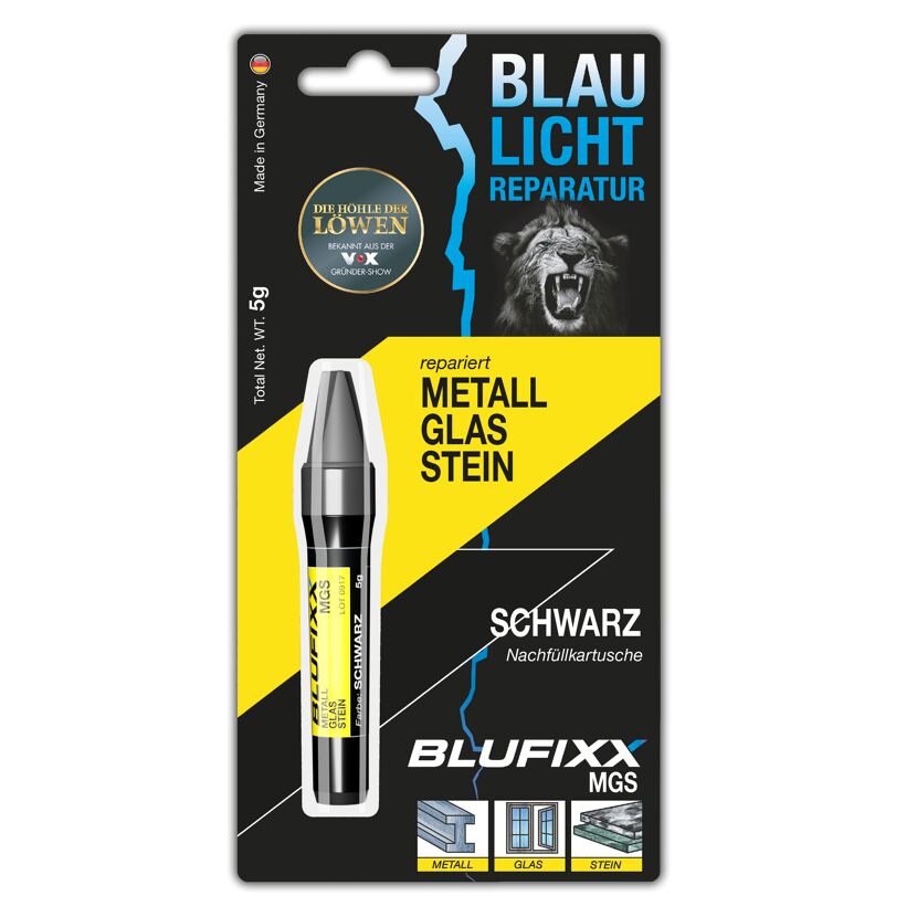 BLUFIXX Reparaturset schwarz für Metall, Glas und Stein