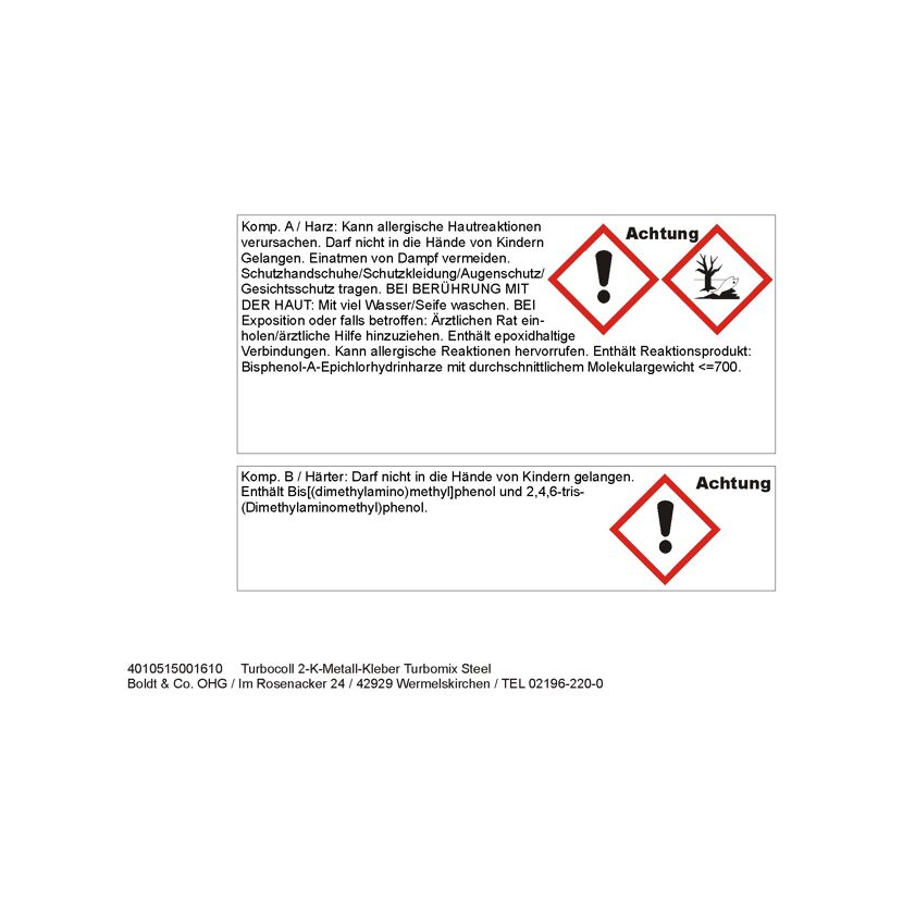 Sicherheitshinweise für Turbocoll 2-K-Metall-Kleber