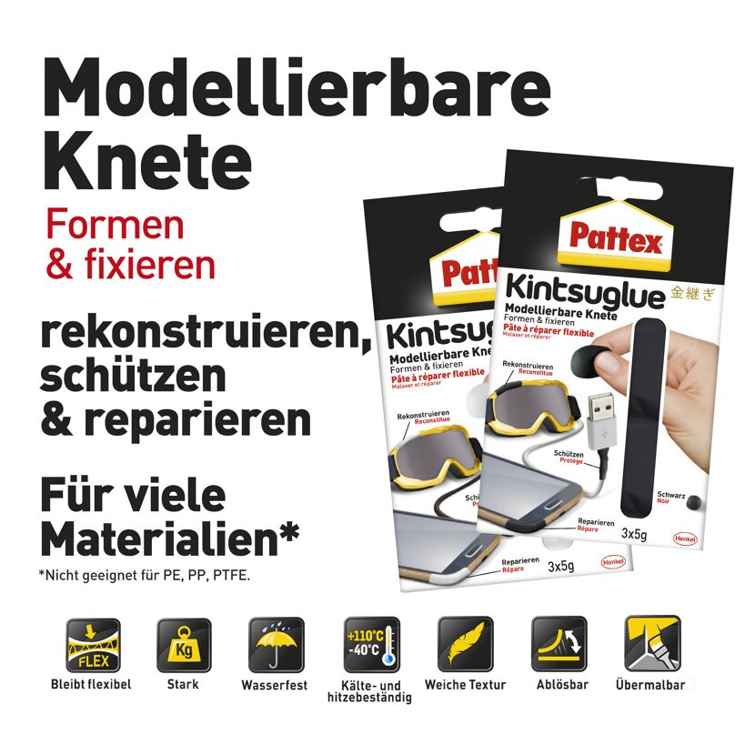 Knetkleber 'Kintsuglue' schwarz 3 x 5 g
