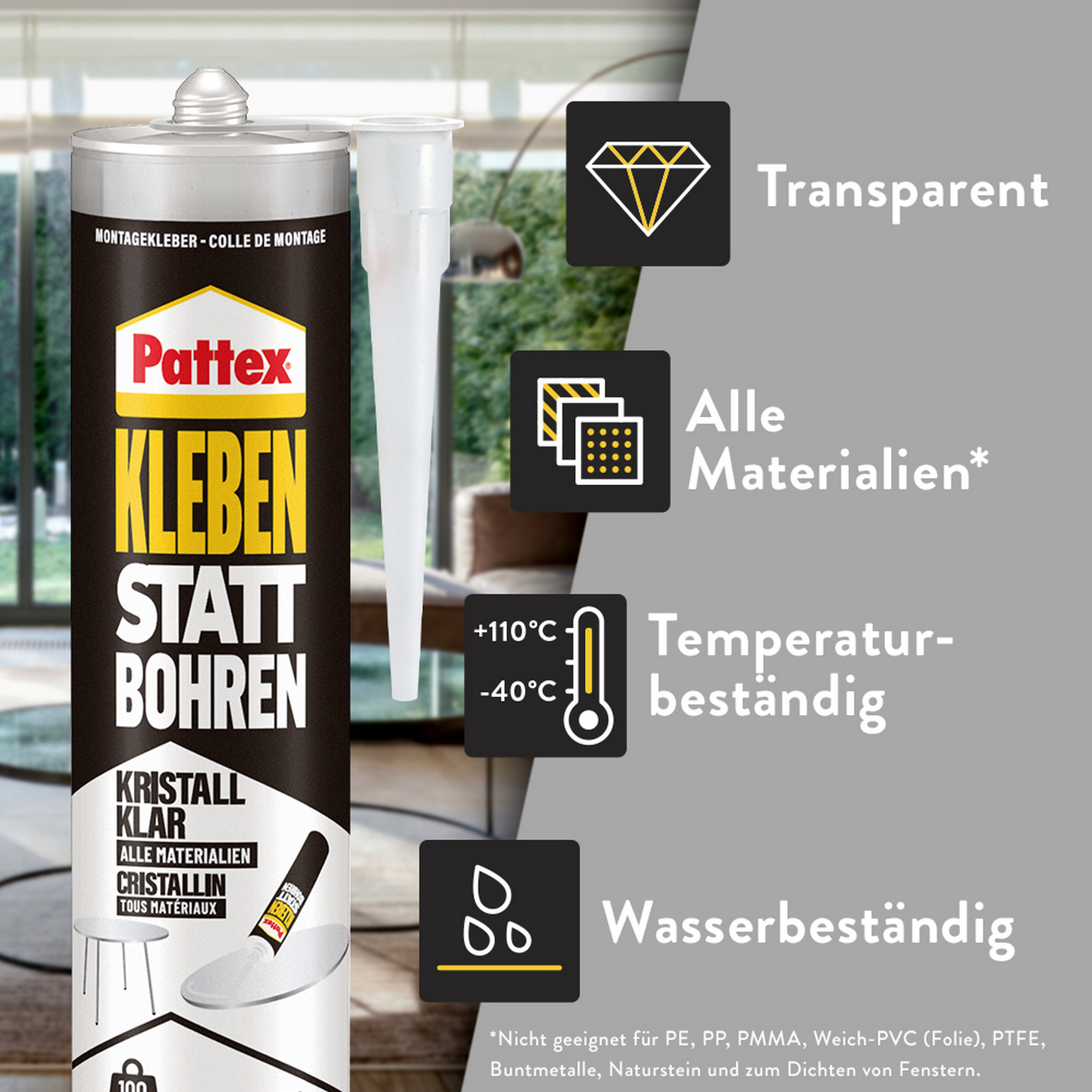 Montagekleber 'Kleben statt Bohren Kristallklar' transparent 290 g