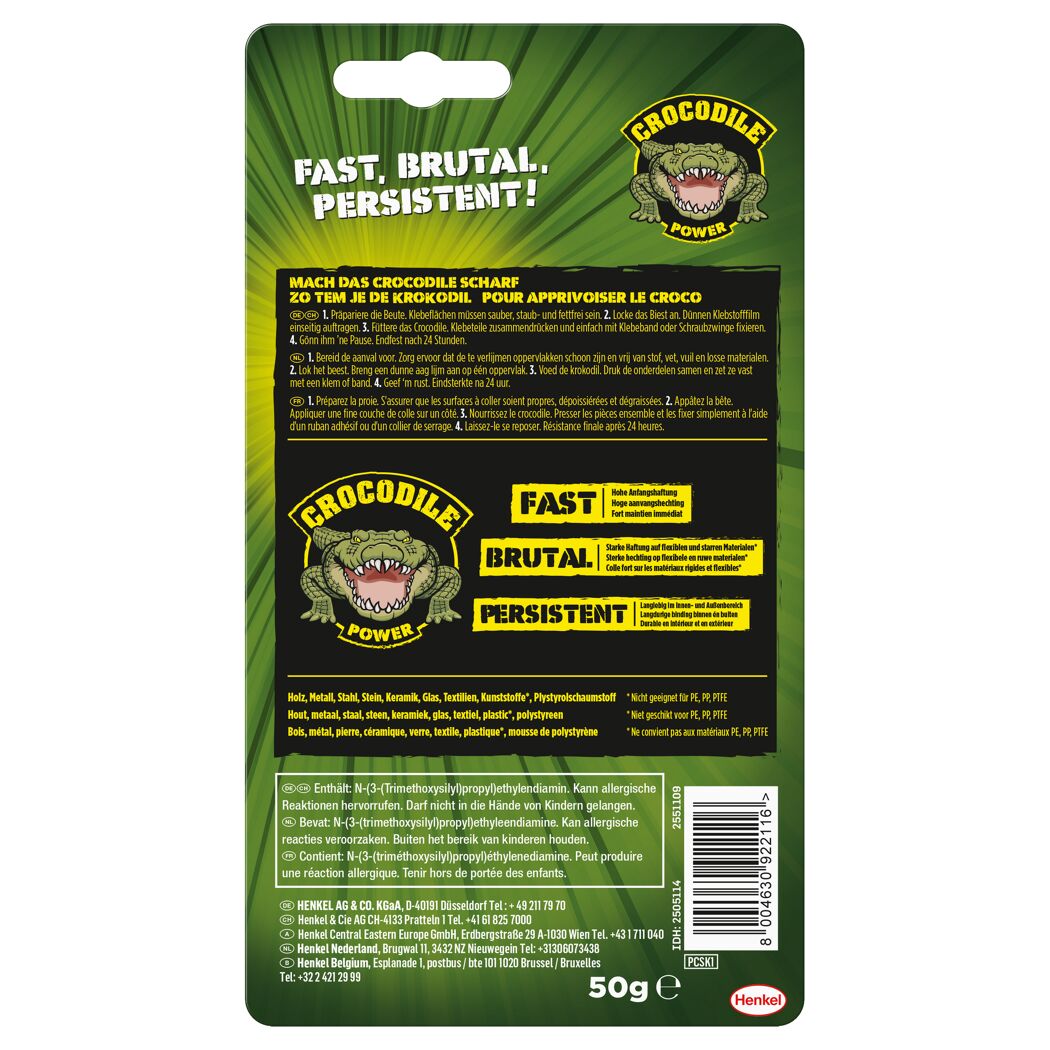 Pattex Crocodile Alleskleber 50g Tube Rückseite