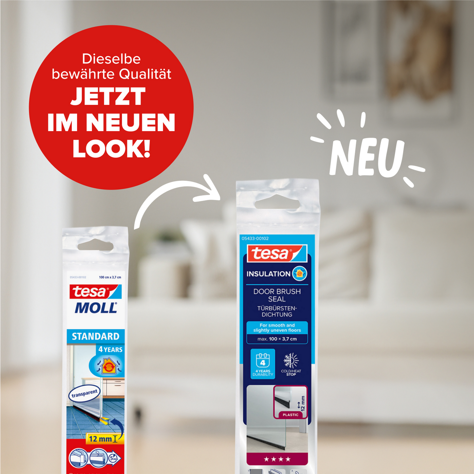 Türdichtschiene 'Insulation' für unebene Böden transparent 100 x 3,7 cm