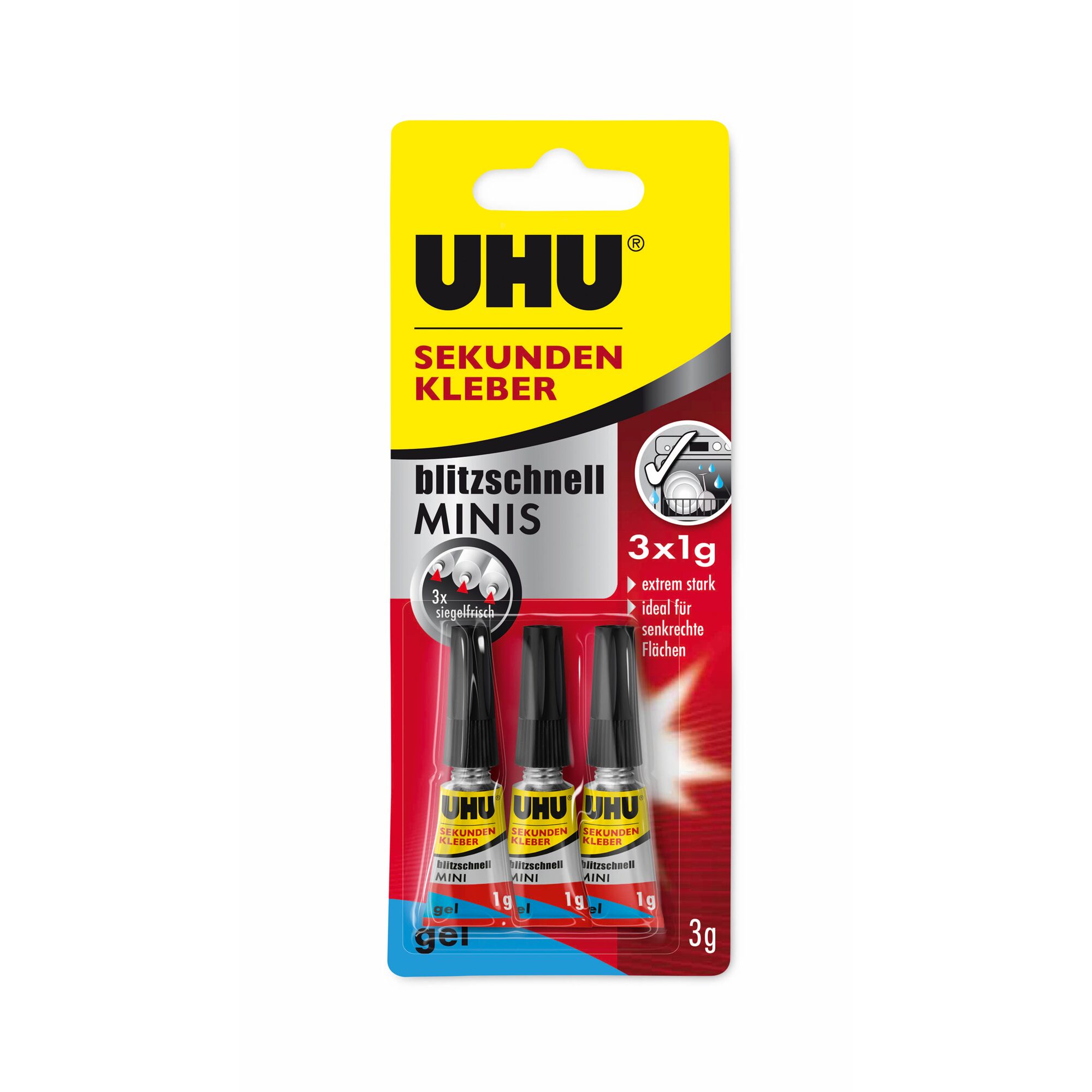 Drei Tuben UHU Sekundenkleber Mini Gel