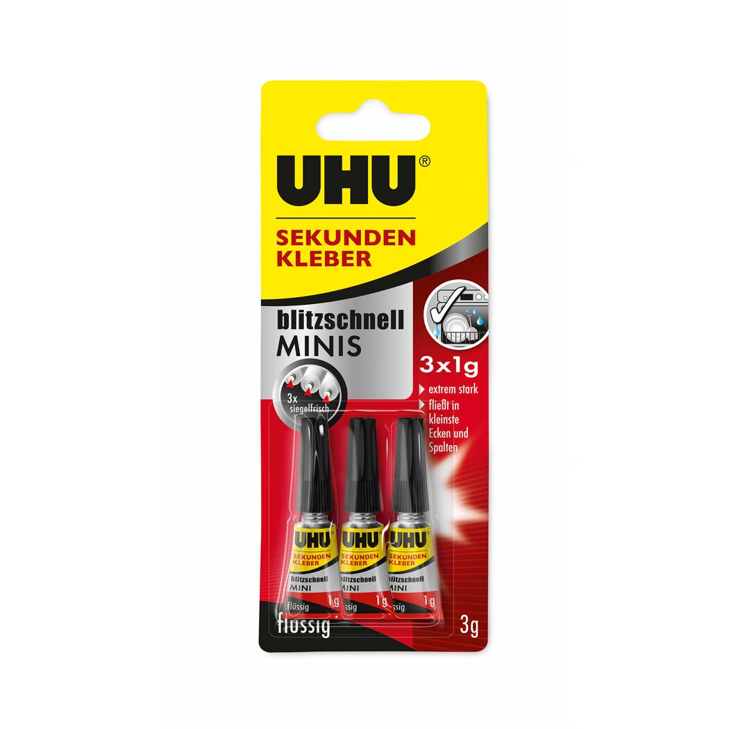 Drei Tuben UHU Sekundenkleber Minis