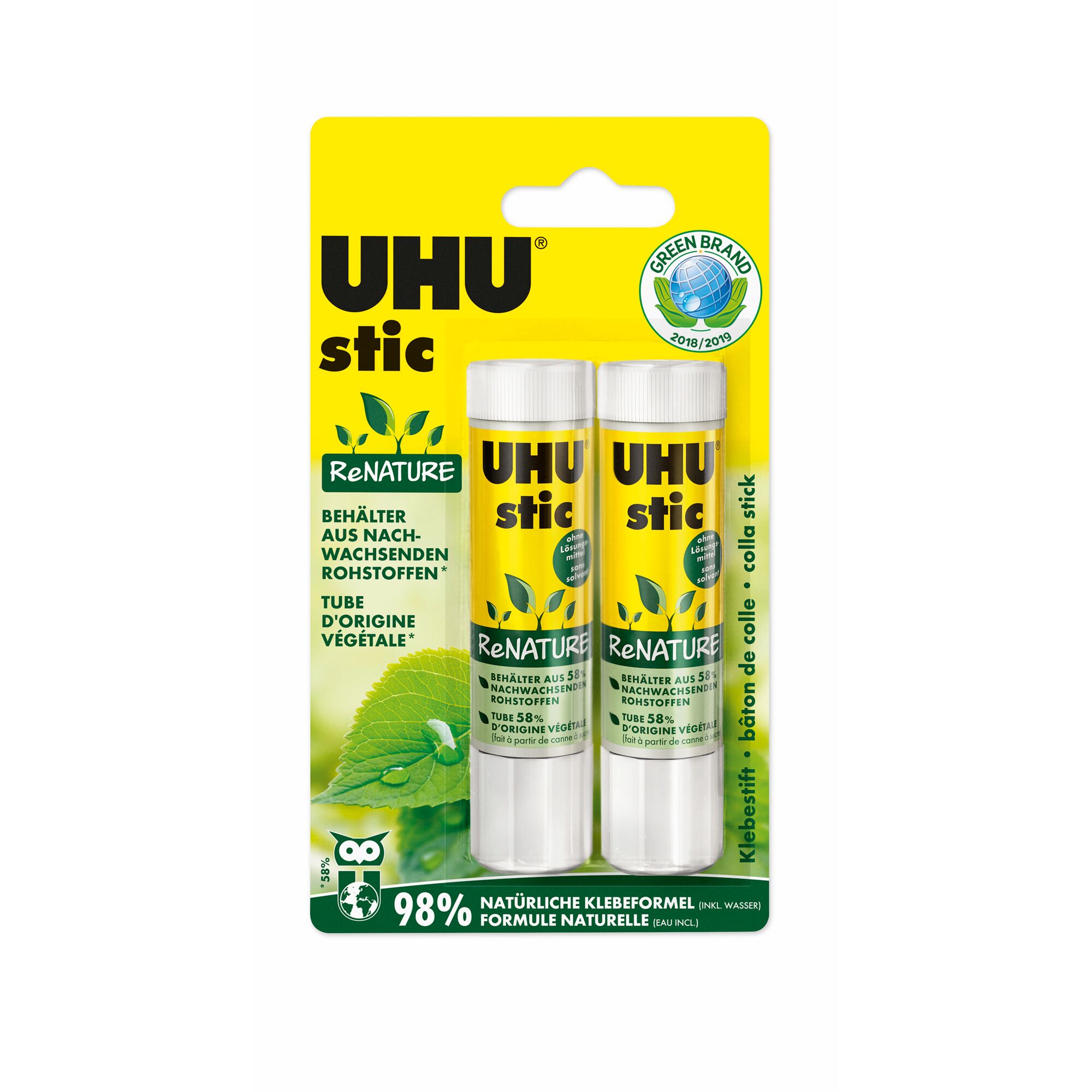 Zwei UHU stic ReNATURE Klebestifte