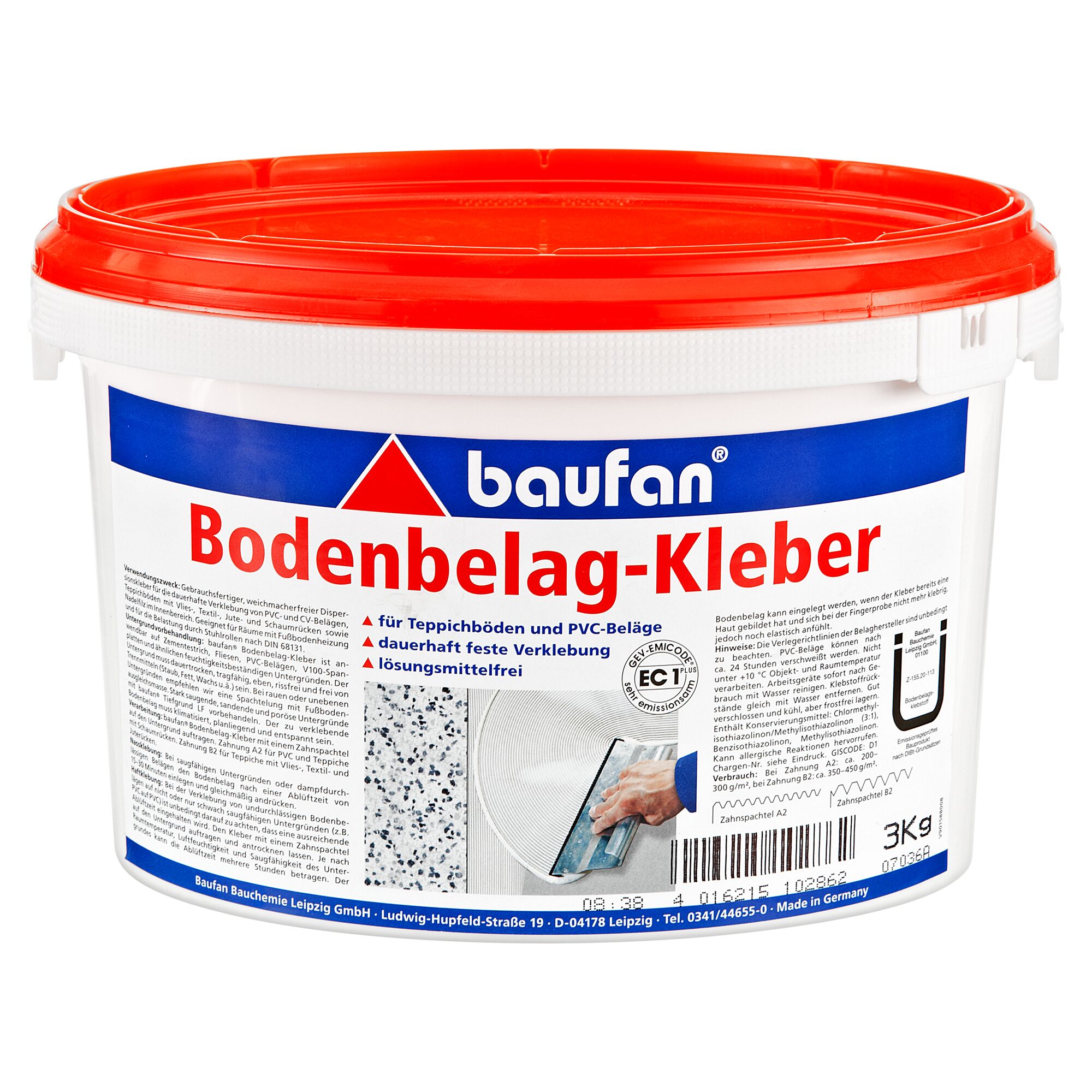 3 kg Eimer Baufan Bodenbelag-Kleber mit Zahnspachtel