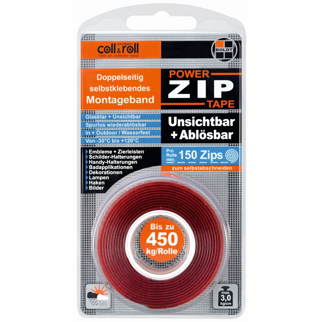 Coll & Roll Power Zip Tape, doppelseitig, selbstklebend