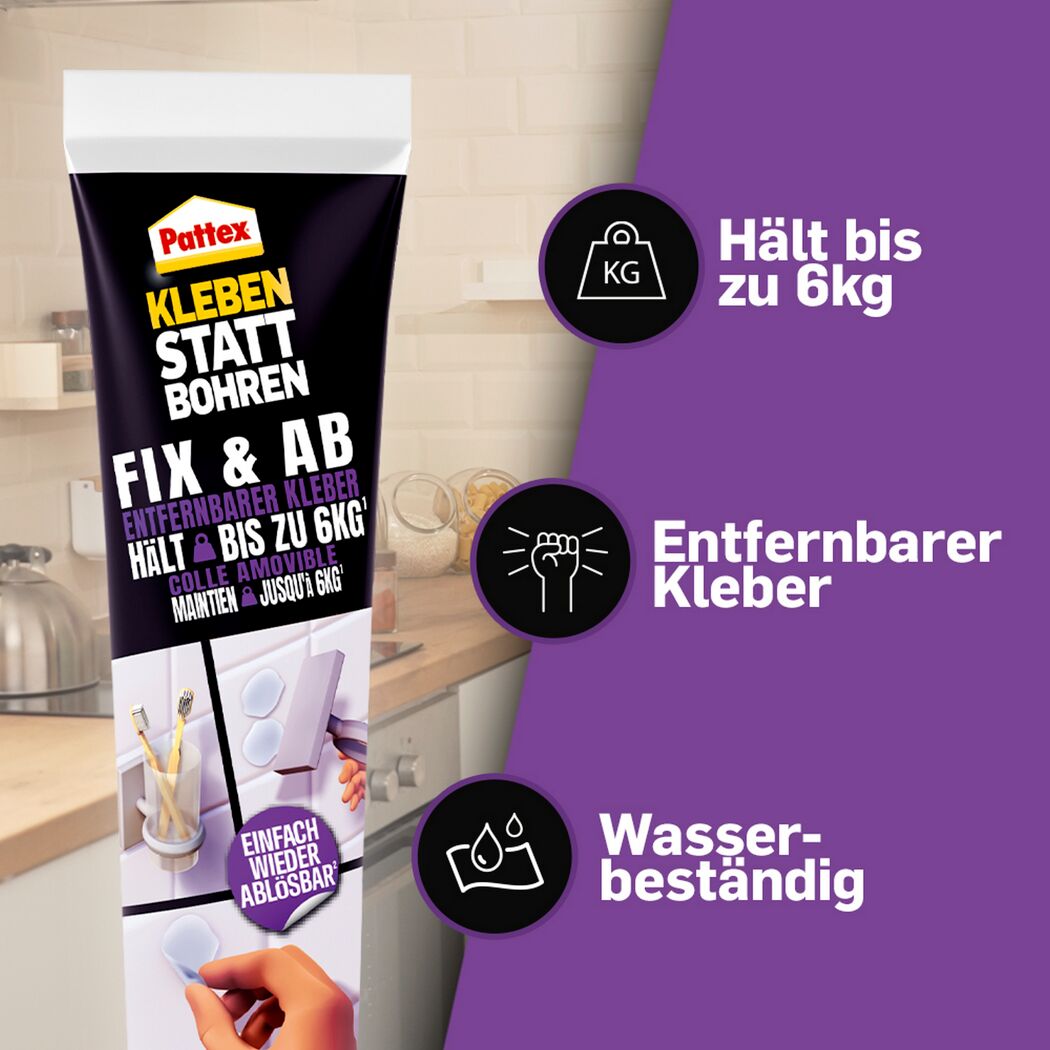 Montagekleber 'Kleben statt Bohren Fix & Ab' transparent 44 g