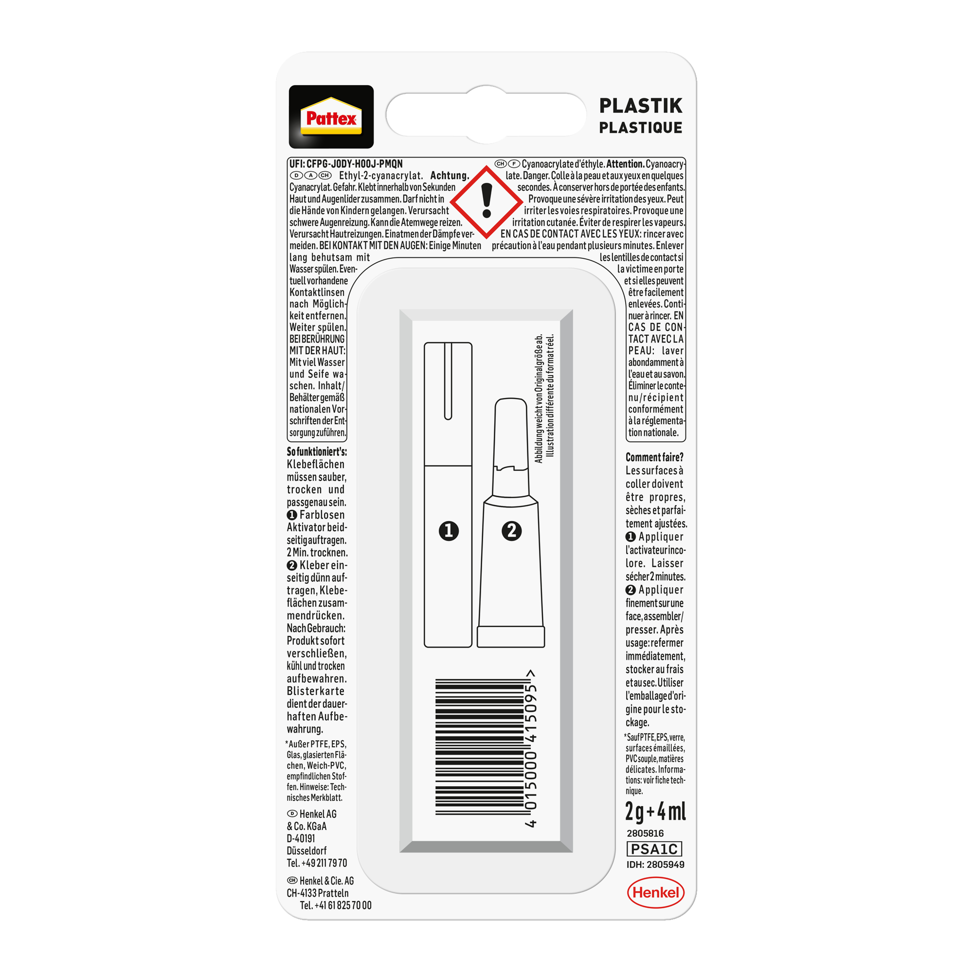 Sekundenkleber 'Plastix Flüssig' mit Aktivator-Stift transparent 2 g/4 ml