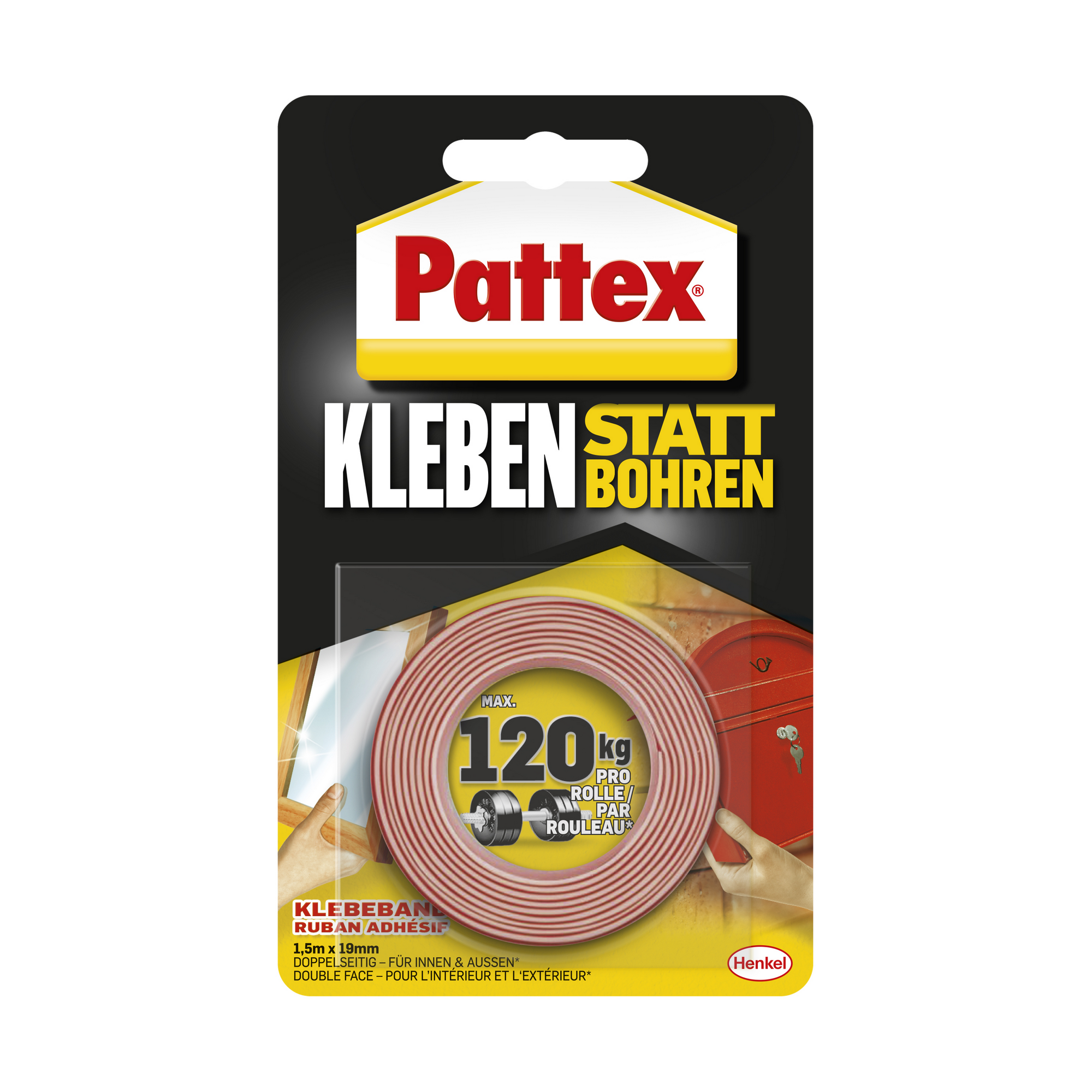 Doppelseitiges Klebeband 'Kleben statt Bohren' rot 19 mm x 1,5 m + product picture