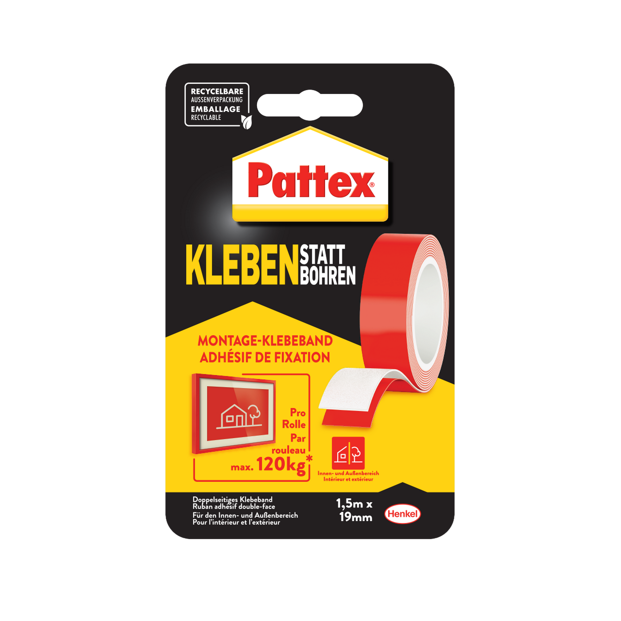 Doppelseitiges Klebeband 'Kleben statt Bohren' rot 19 mm x 1,5 m + product picture