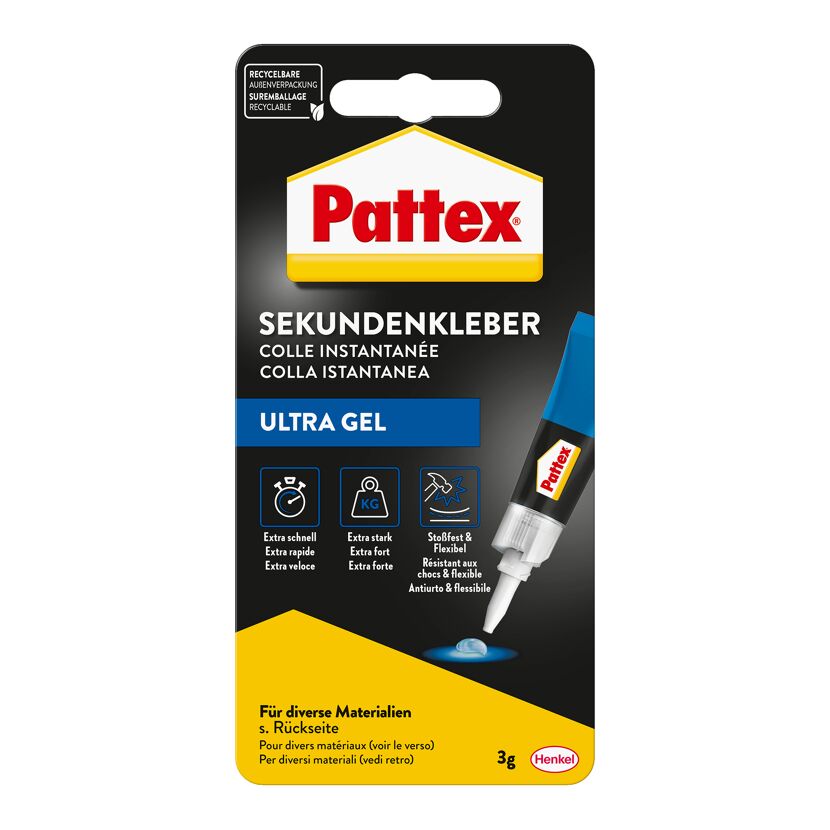 Pattex Sekundenkleber Ultra Gel, 3g Tube