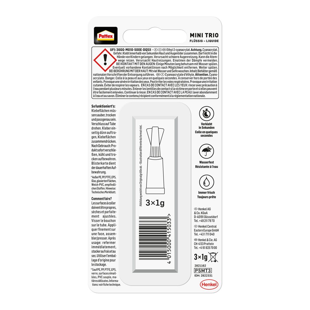 Sekundenkleber 'Flüssig Mini Trio' transparent 3 x 1 g