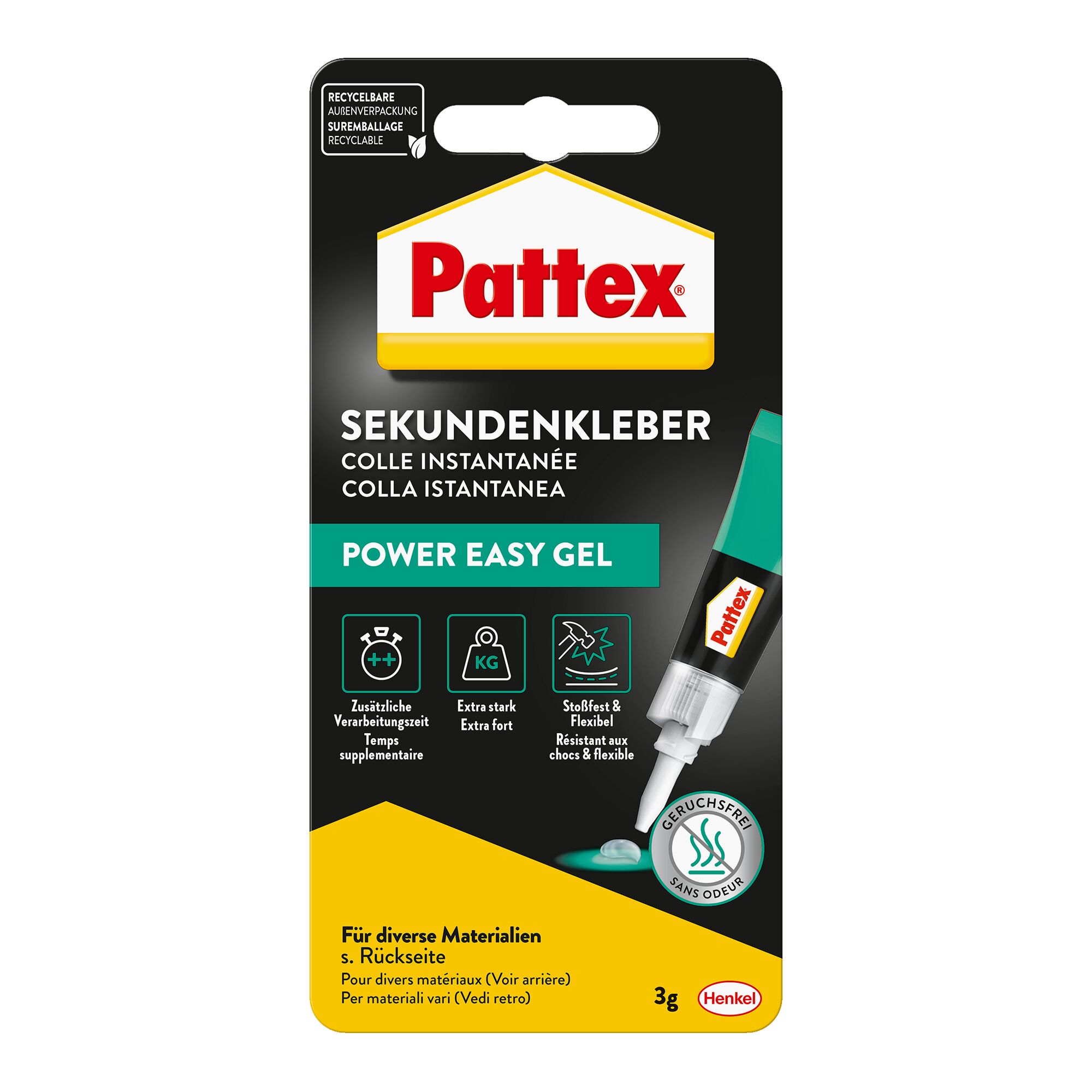 Pattex Sekundenkleber Power Easy Gel, 3g Tube