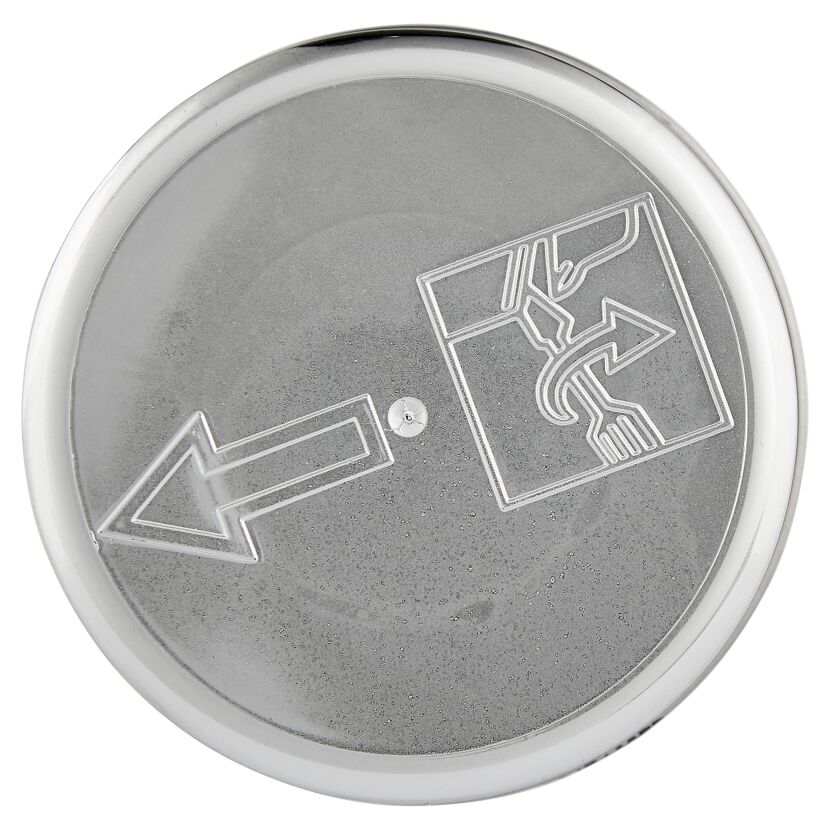 Pfeil zeigt, wie man den Deckel mit Werkzeug öffnet.