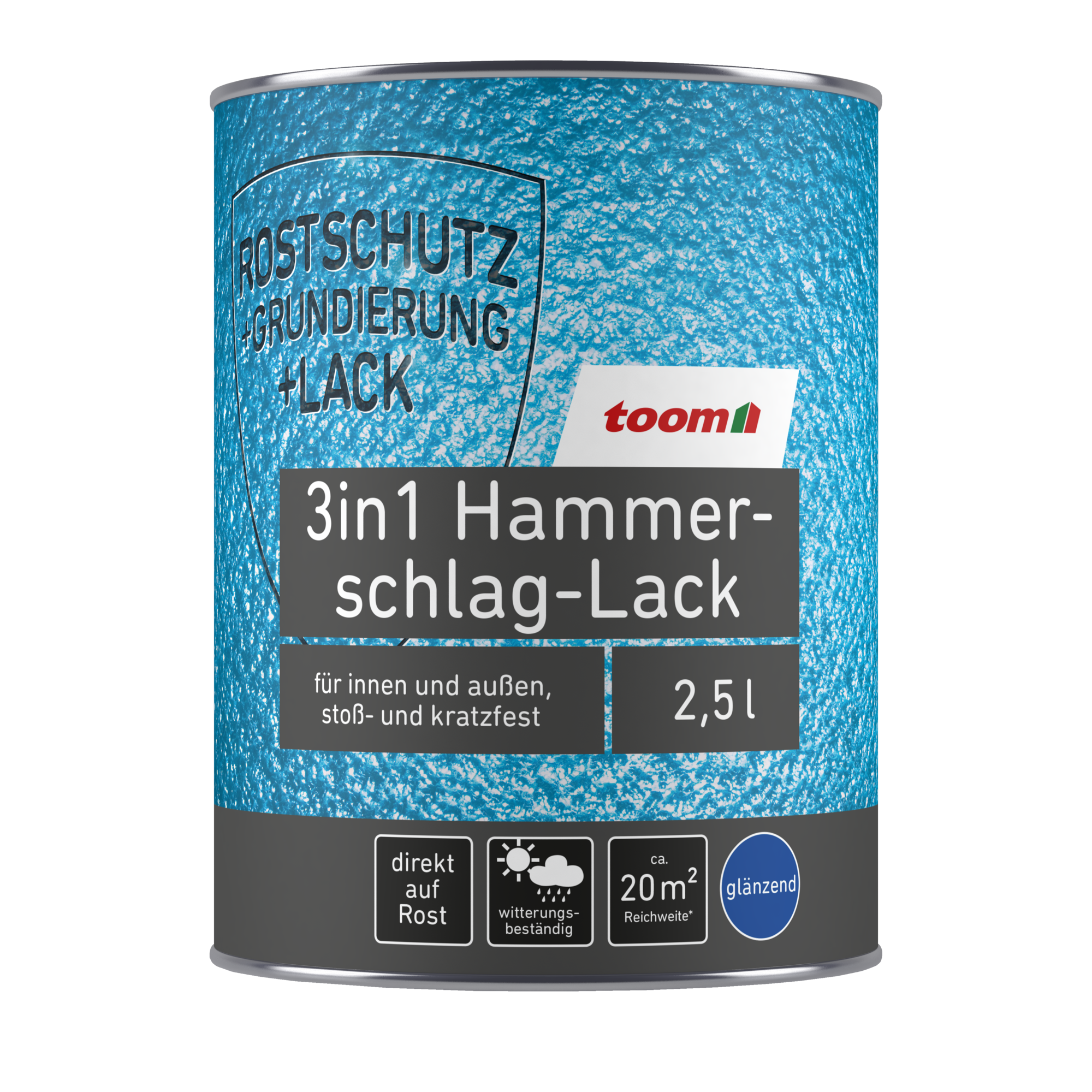 3in1 Hammerschlag-Lack silbergrau glänzend 2,5 l + product picture