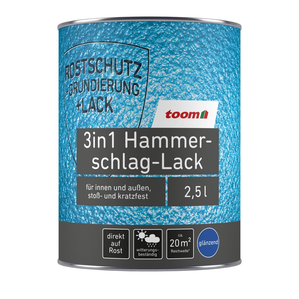 Dose mit toom 3in1 Hammerschlag-Lack, glänzend, 2,5 l