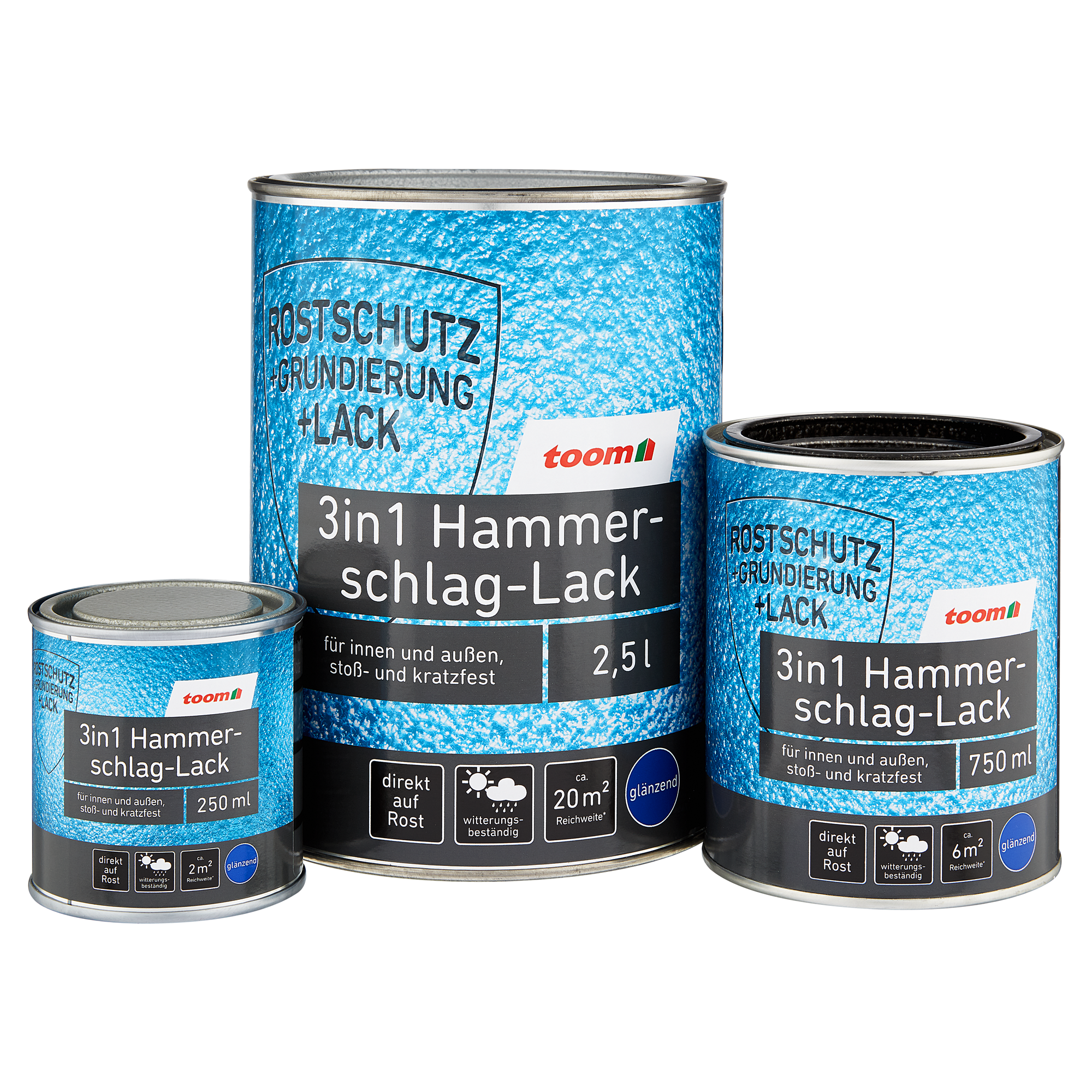 3in1 Hammerschlag-Lack dunkelblau glänzend 750 ml + product picture