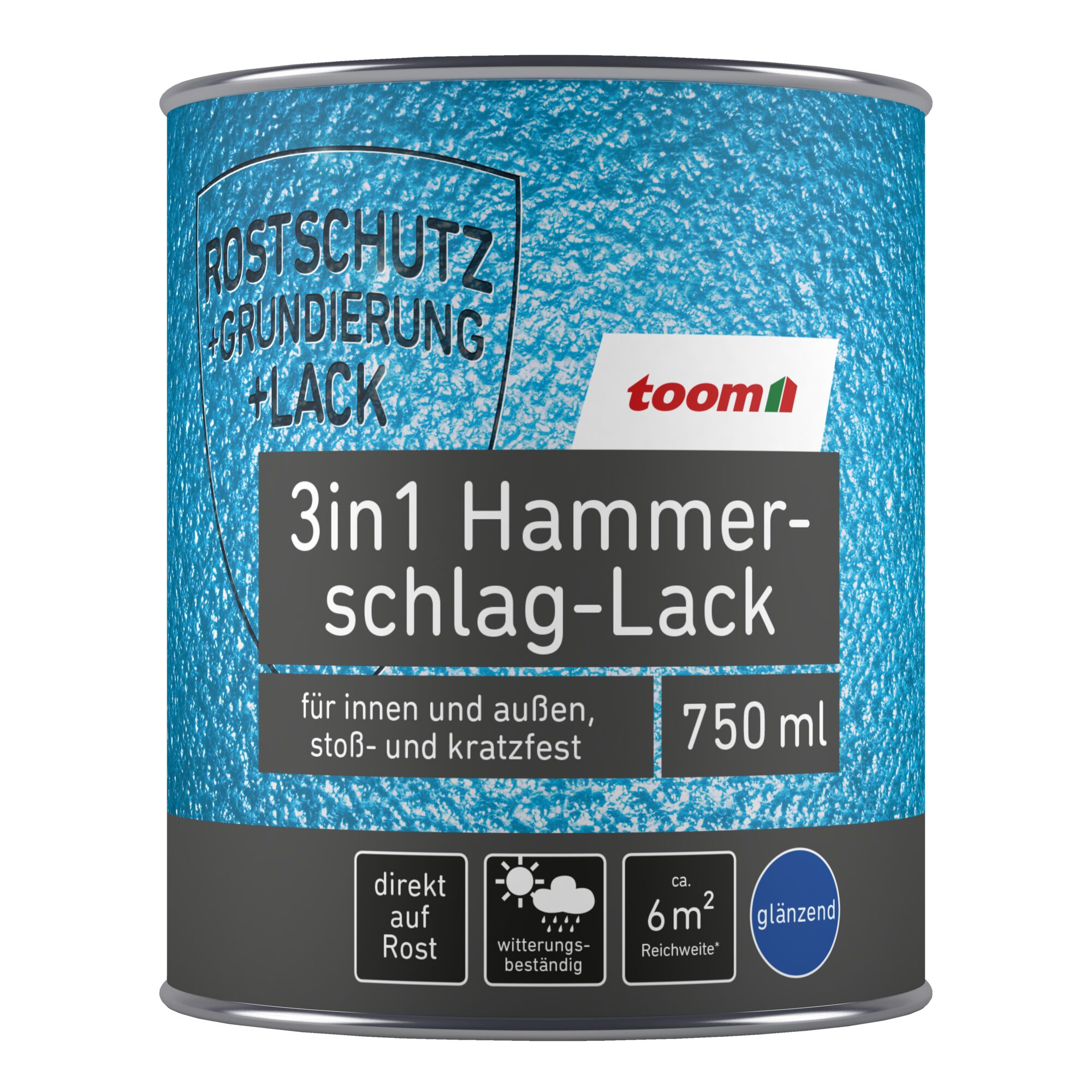toom 3in1 Hammerschlag-Lack 750 ml, in Blau