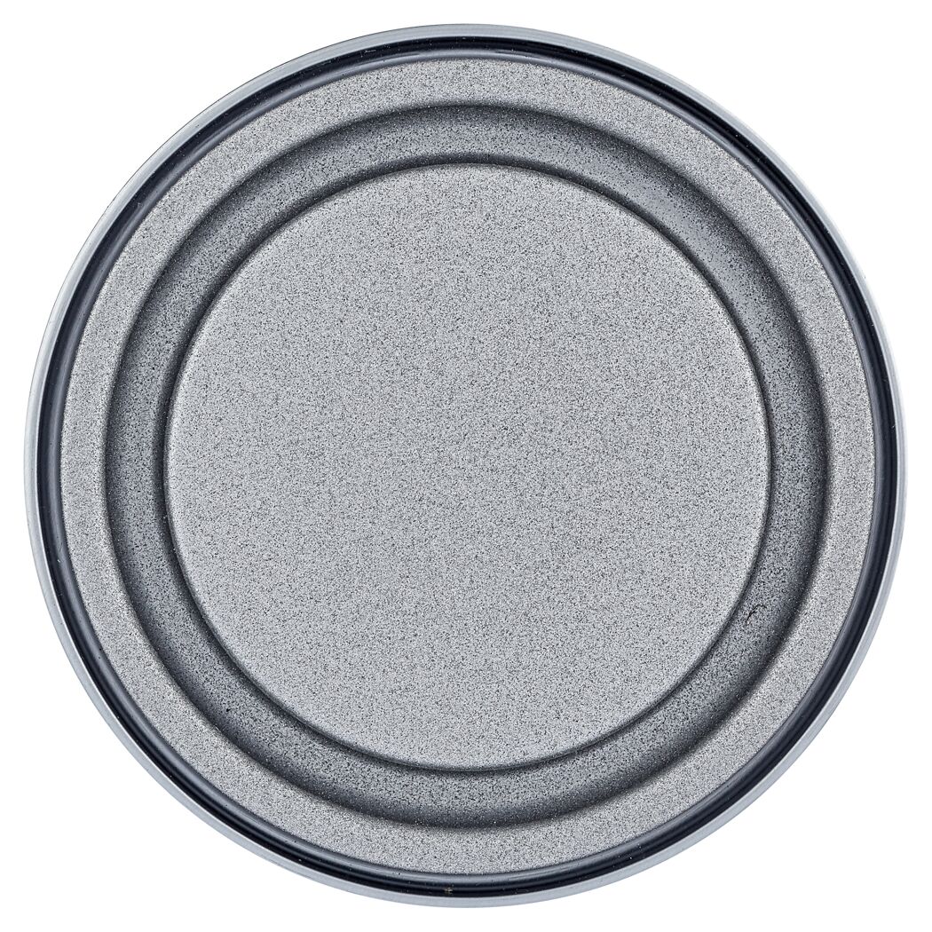 Verschlossener grauer Metalldeckel einer Farbdose
