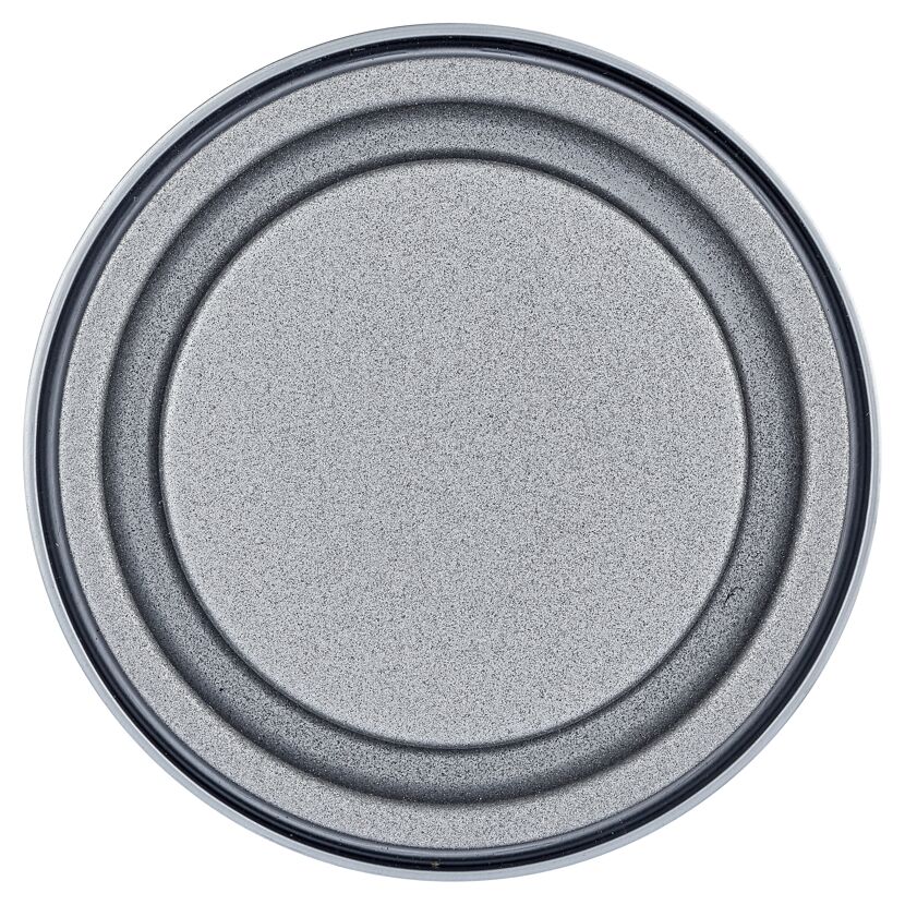 Verschlossener grauer Metalldeckel einer Farbdose
