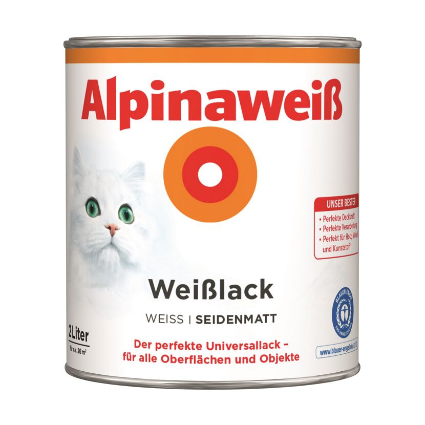 Alpina Weißlack, weiß, seidenmatt, 2 Liter