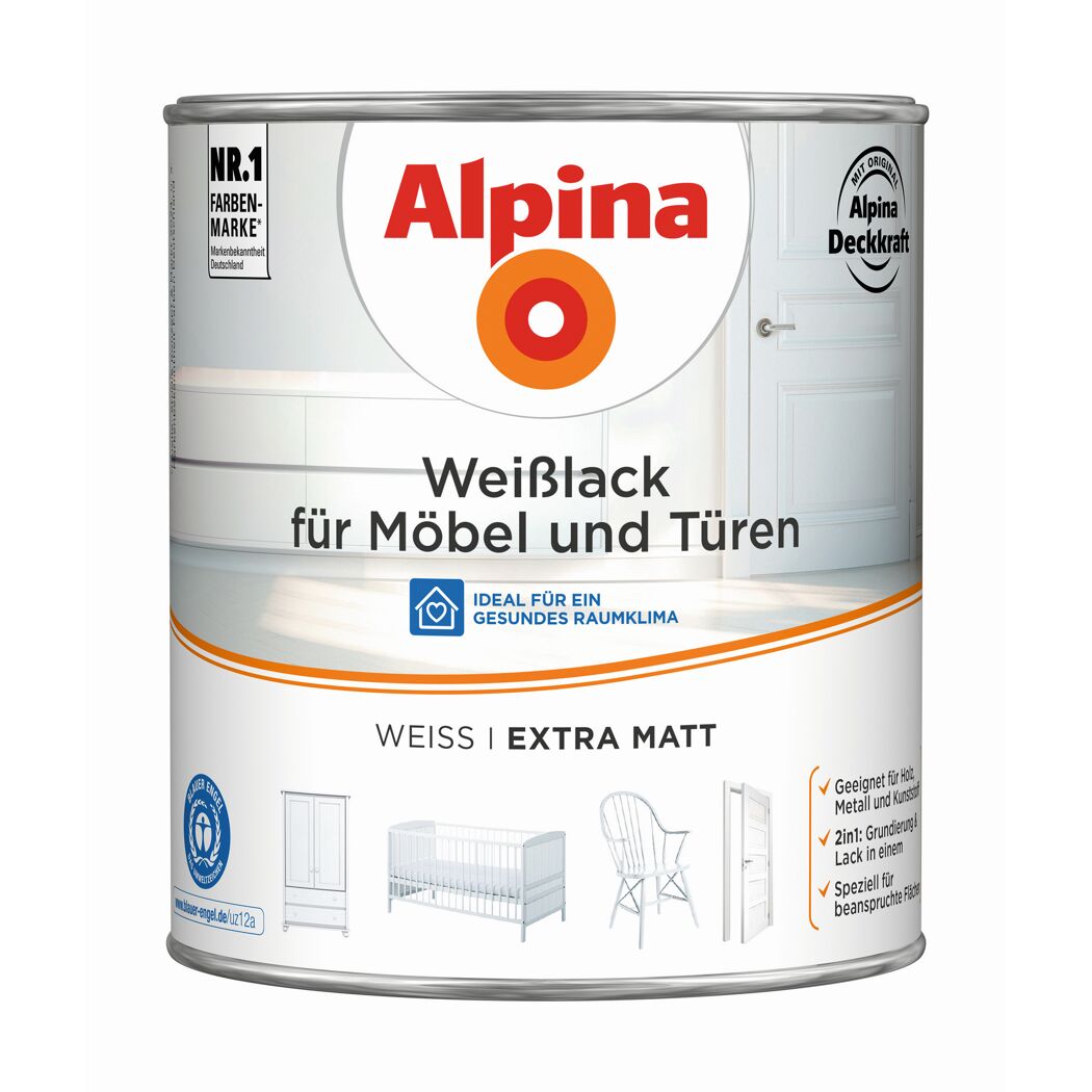Weißlack für Möbel und Türen matt 2 l