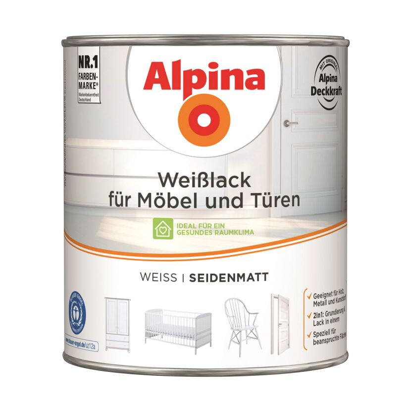 Alpina Weißlack für Möbel und Türen, weiß, seidenmatt