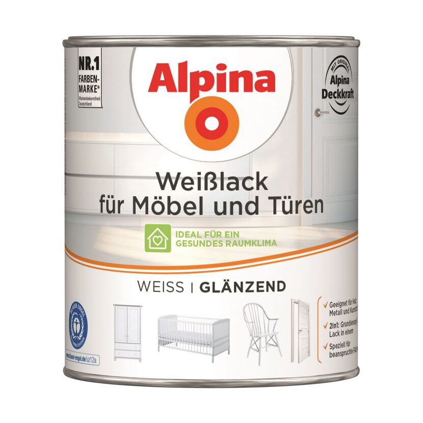 Alpina Weißlack für Möbel und Türen, glänzend, weiß