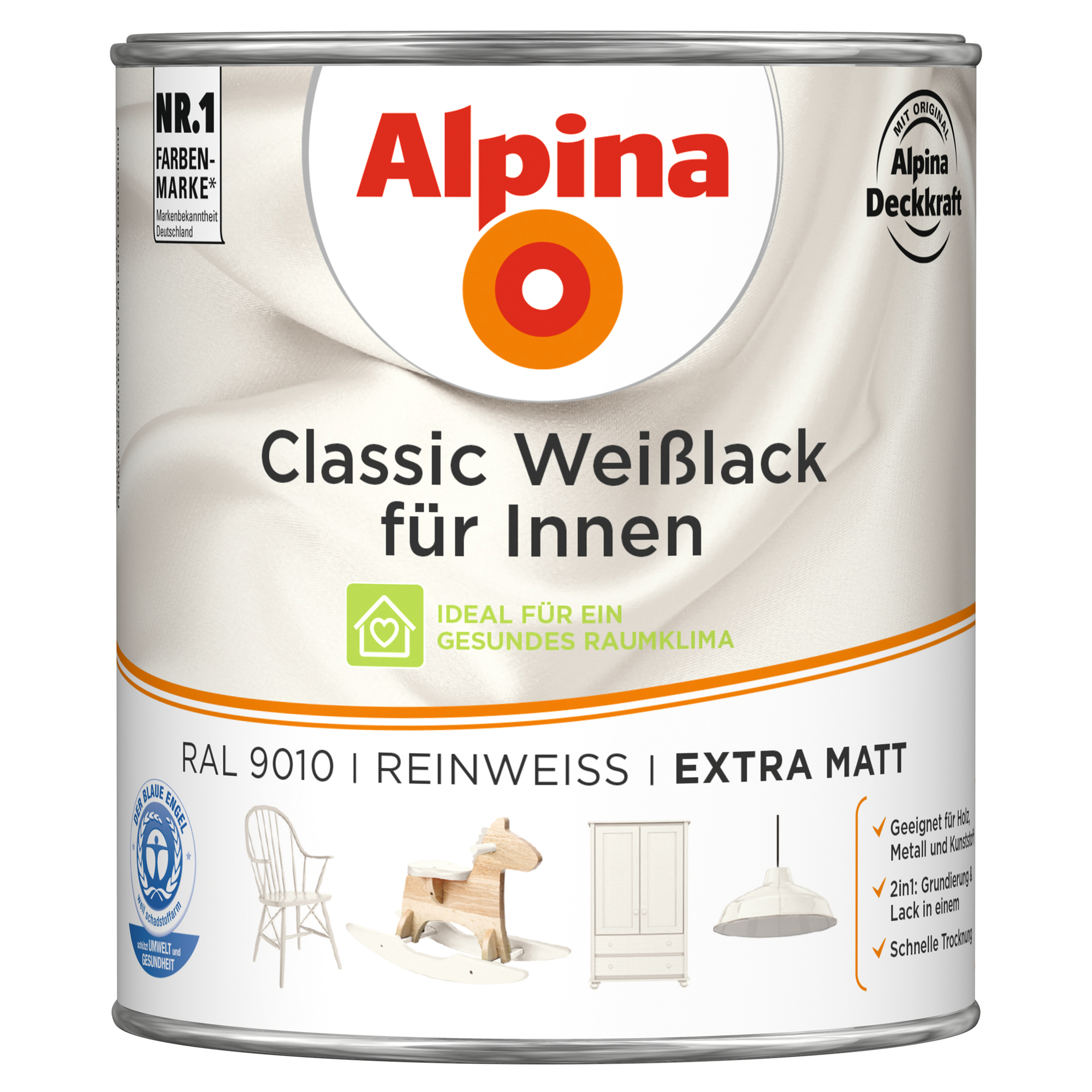 Weißlack für Innen reinweiß extramatt 750 ml + product picture
