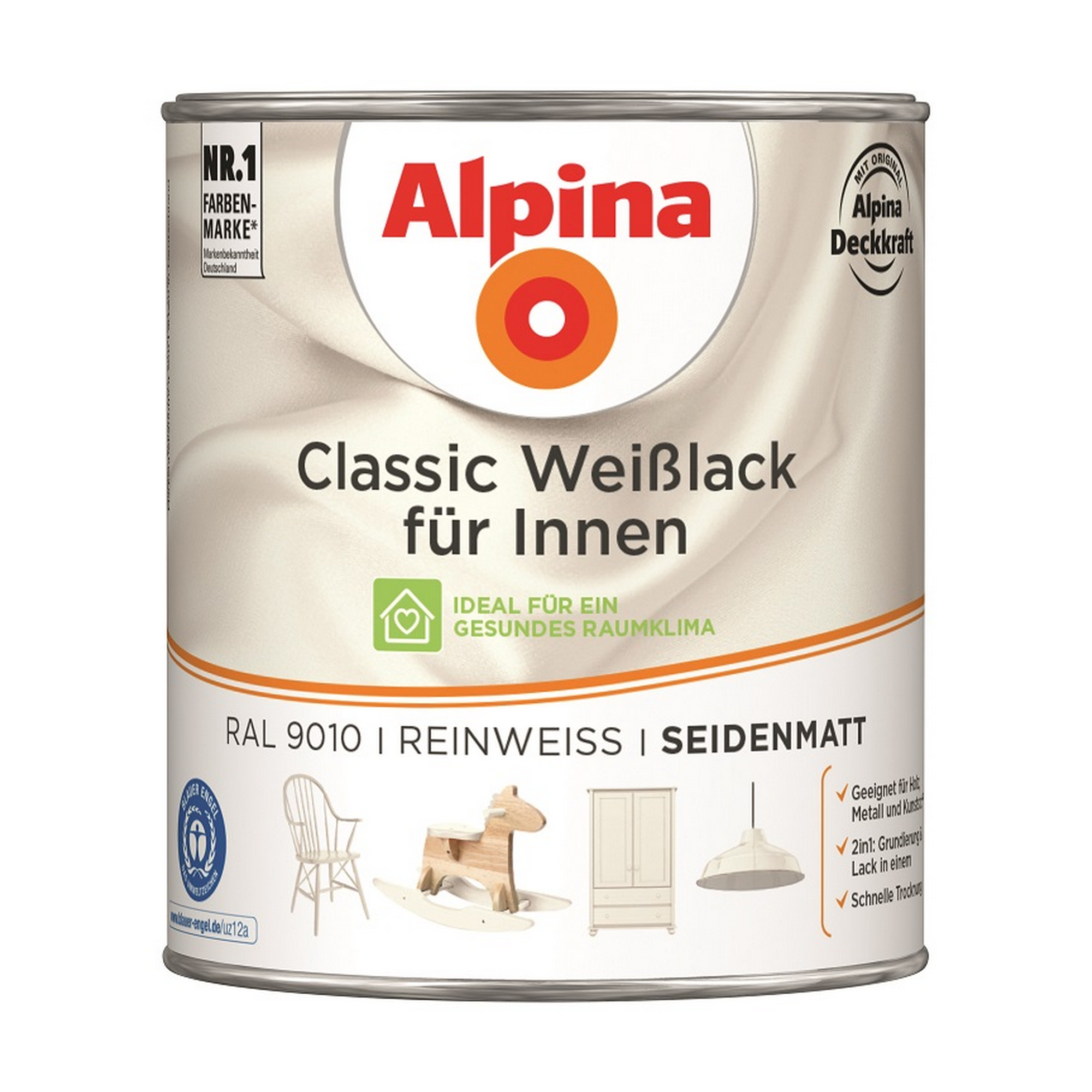 Weißlack für Innen reinweiß seidenmatt 750 ml + product picture