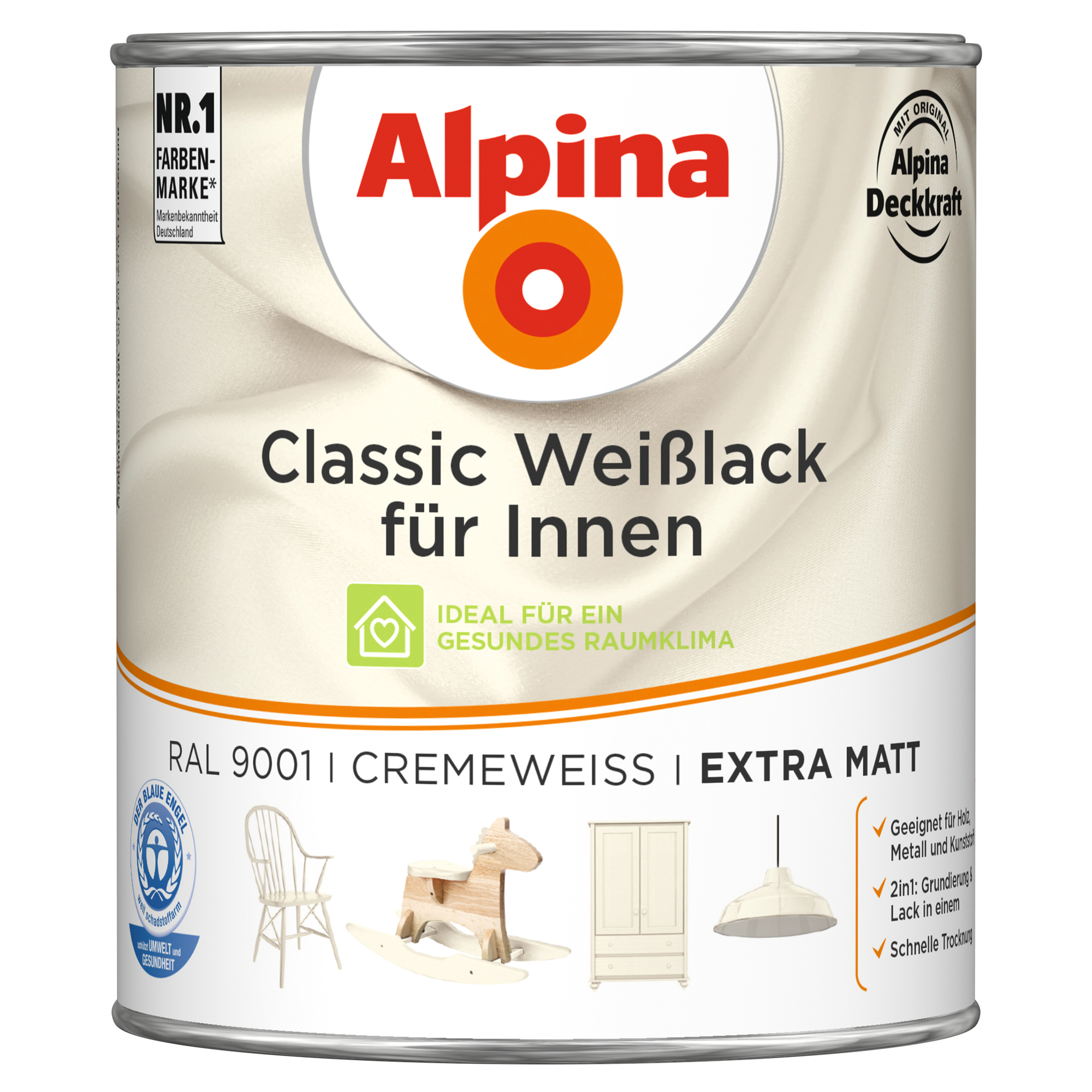 Weißlack für Innen cremeweiß extramatt 750 ml + product picture