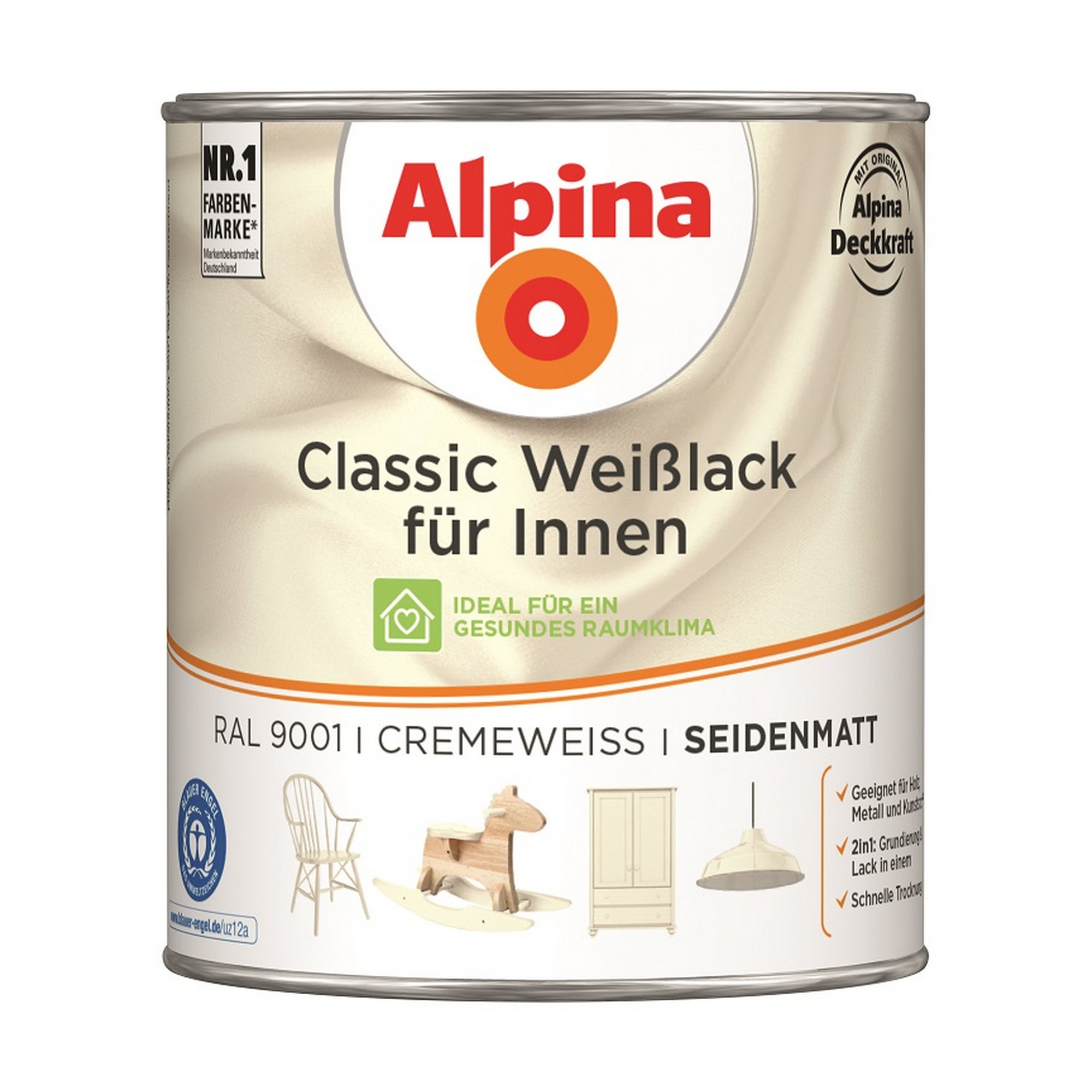 Weißlack für Innen cremeweiß seidenmatt 750 ml + product picture
