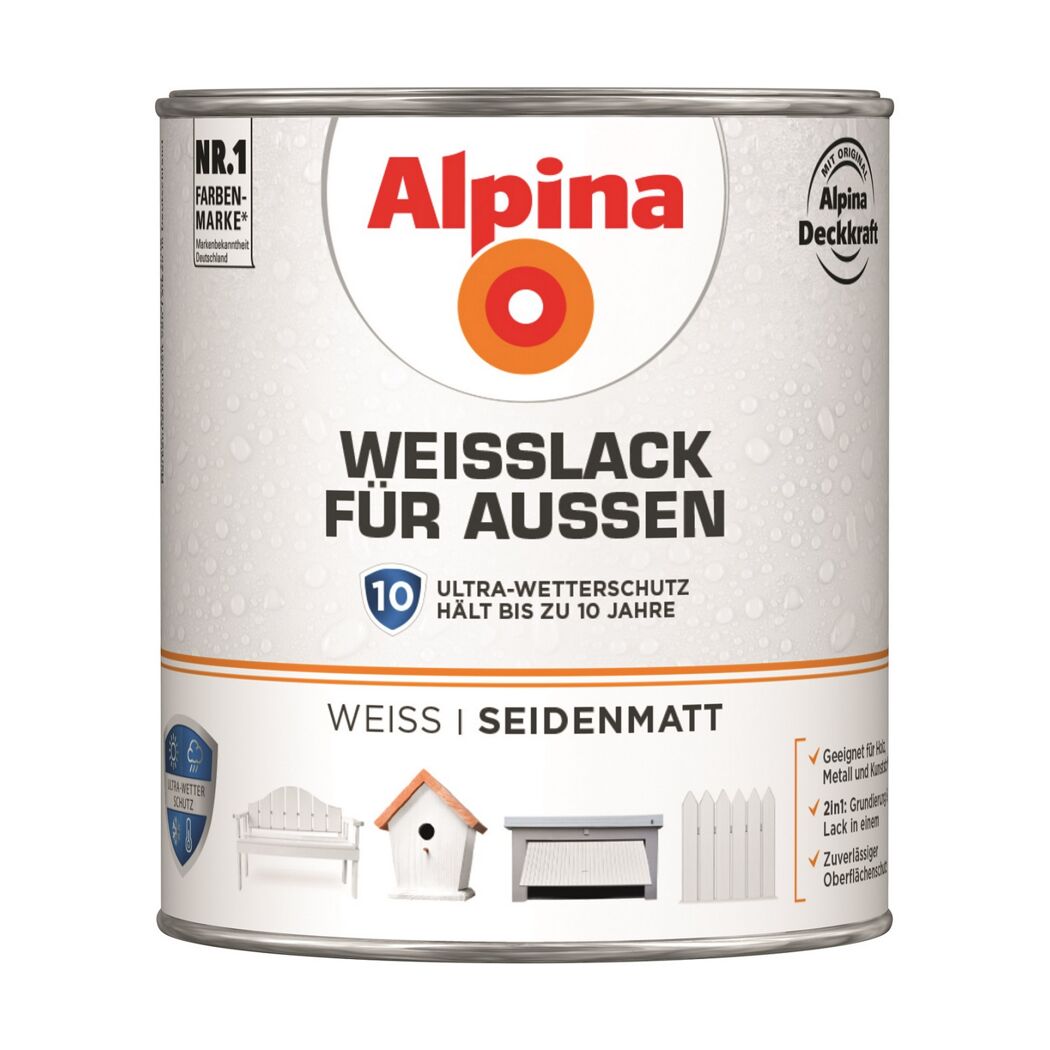 Alpina Weißlack für Außen, weiß, seidenmatt