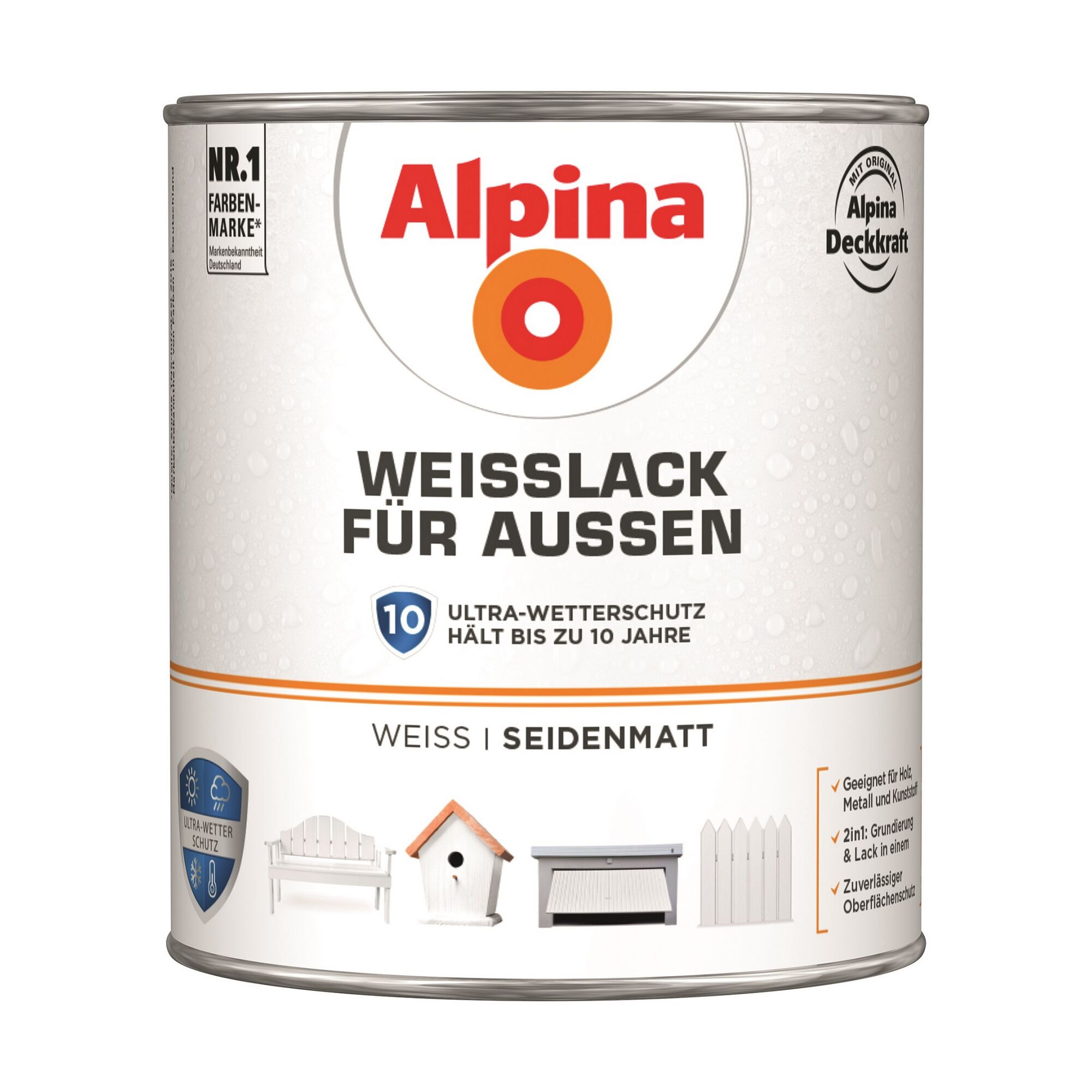 Alpina Weißlack für Außen, Weiß, Seidenmatt