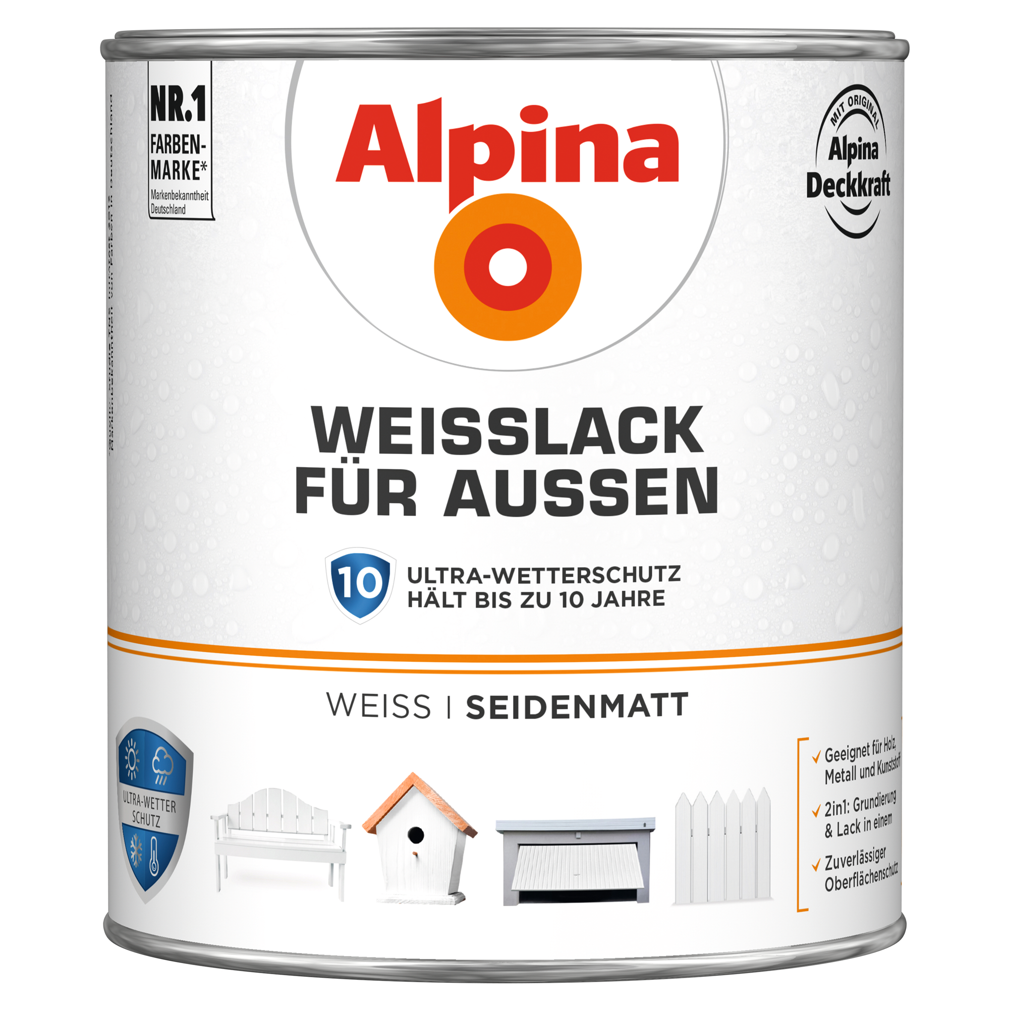 Alpina Alpina Weißlack für Außen, seidenmatt, 2000 ml