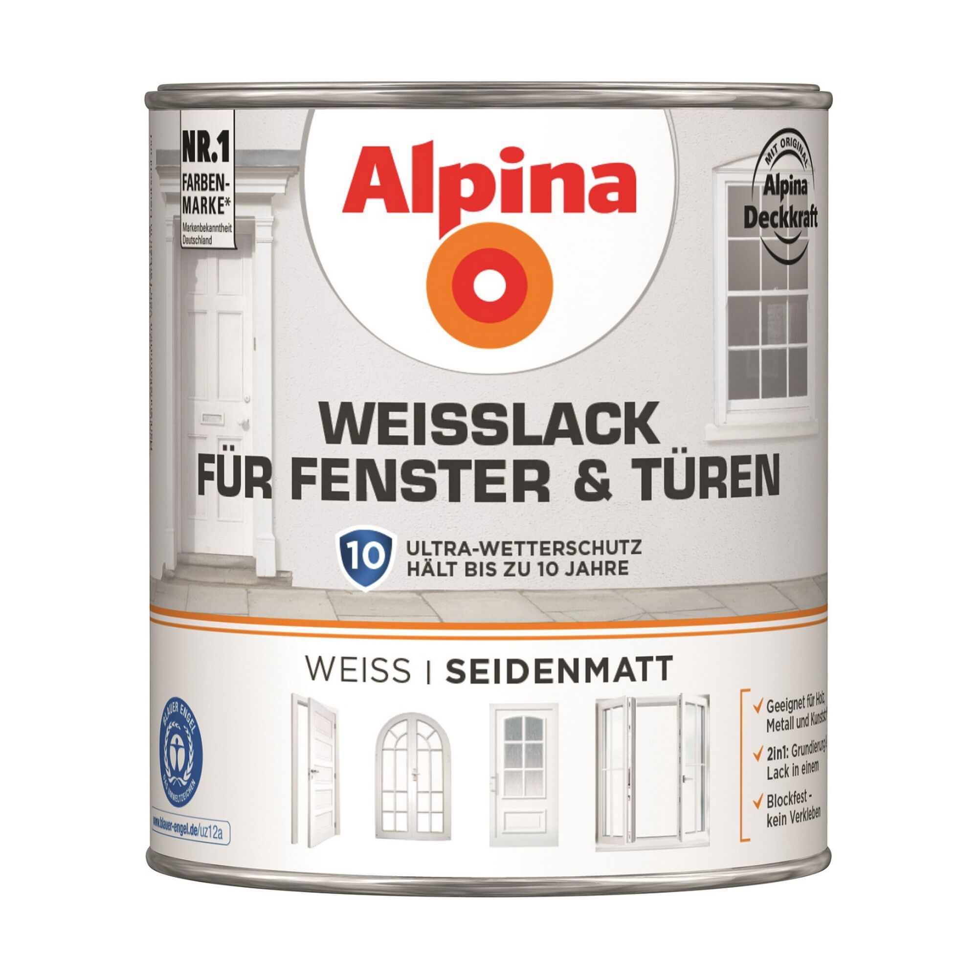 Alpina Weißlack für Fenster und Türen, weiß, seidenmatt