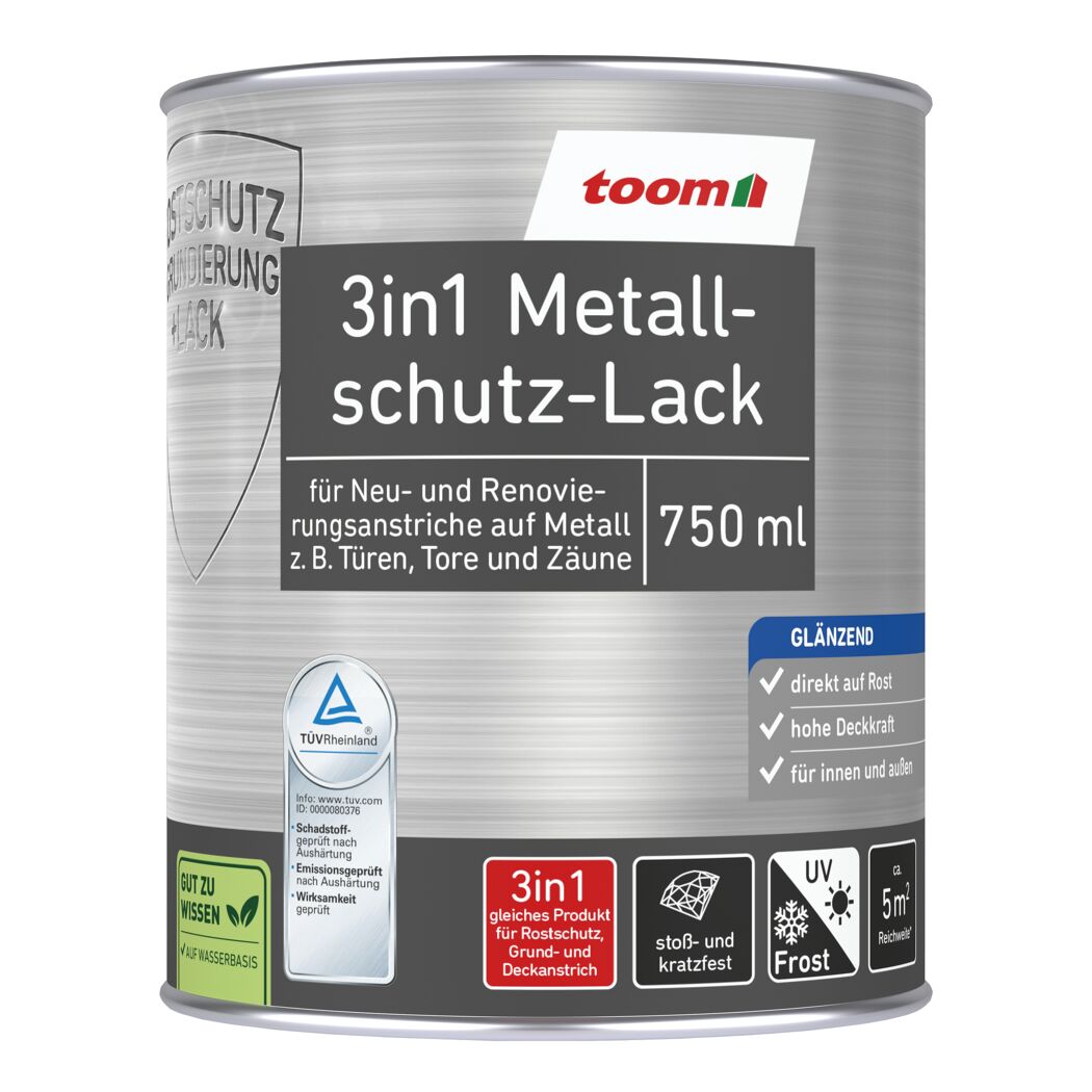 3in1 Metallschutzlack hellgrau glänzend 750 ml