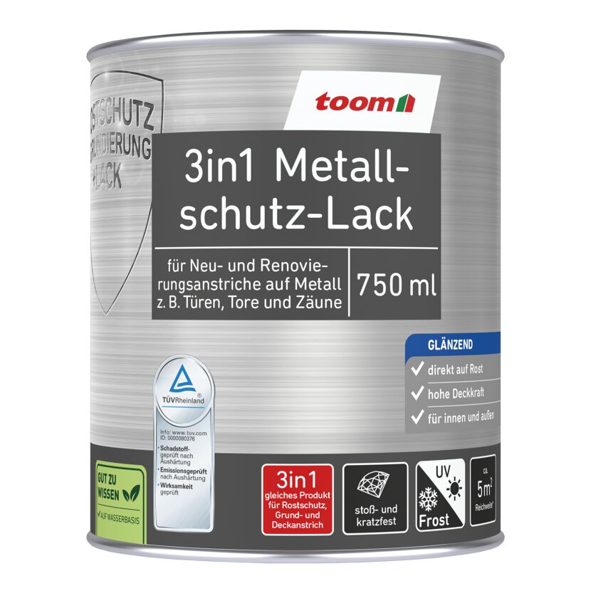 3in1 Metallschutzlack hellgrau glänzend 750 ml