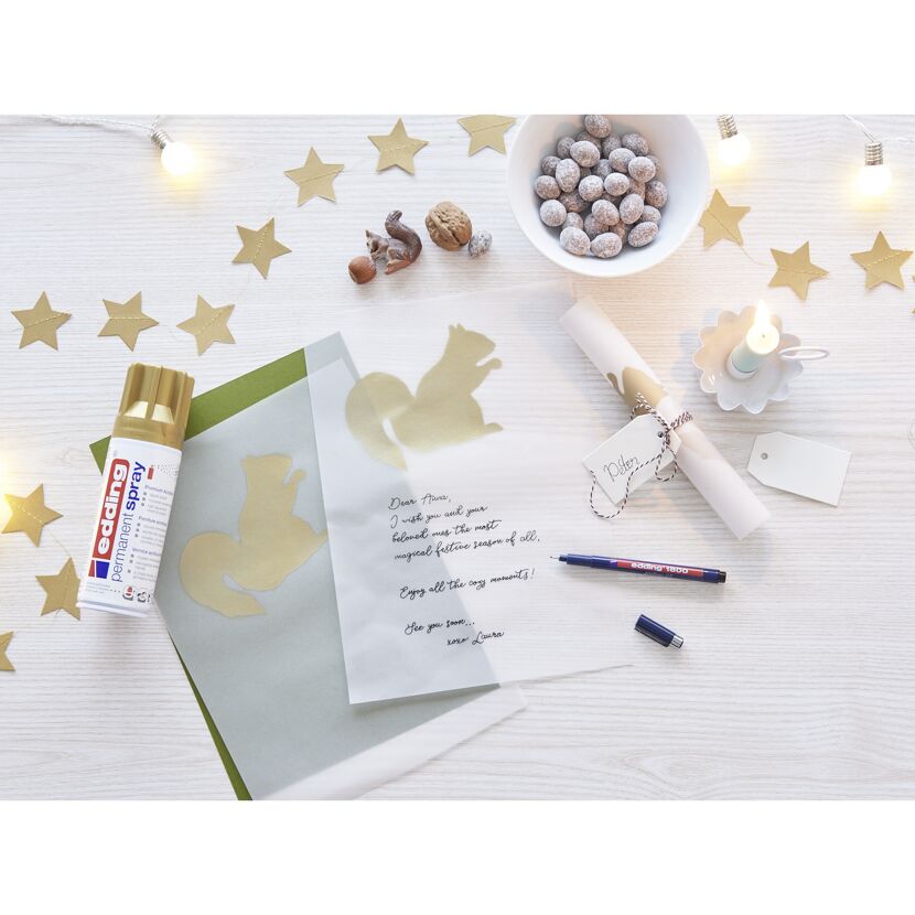 Edding Permanentspray gold, Weihnachtskarten basteln