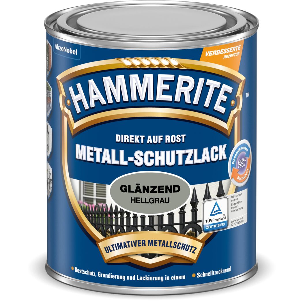 Hammerite Metall-Schutzlack glänzend hellgrau