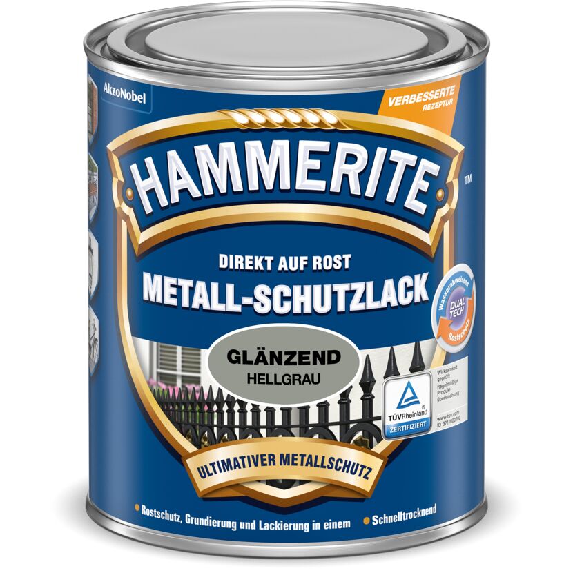 Hammerite Metall-Schutzlack glänzend hellgrau