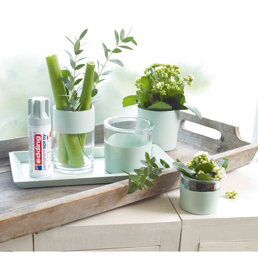 Pflanzen und Gefäße mit Edding Permanentspray mint
