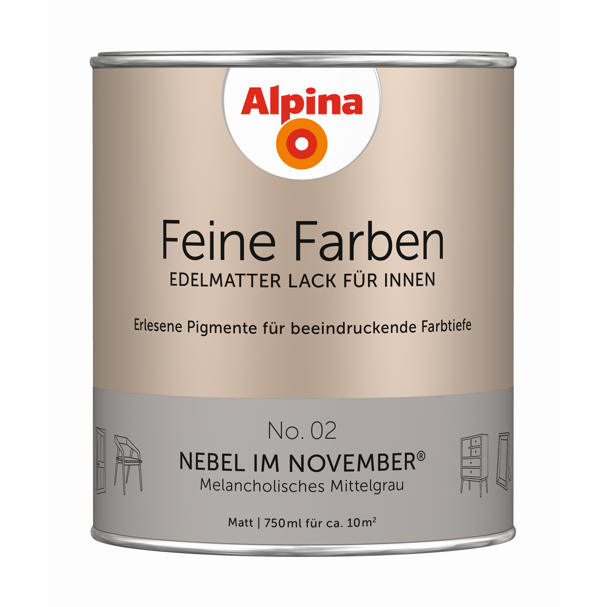 Feine Farben 'Nebel im November' mittelgrau matt 750 ml