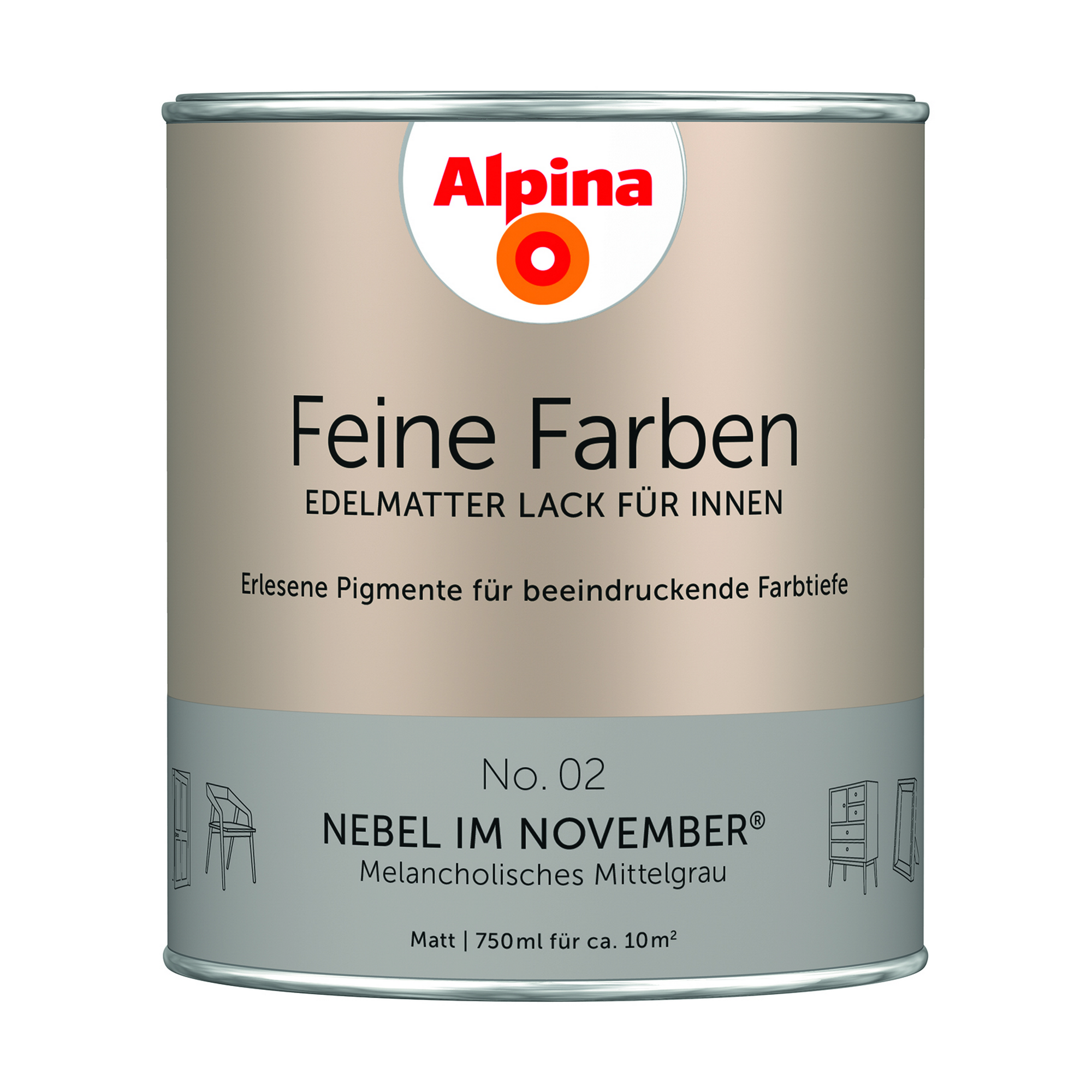 Feine Farben 'Nebel im November' mittelgrau matt 750 ml + product picture