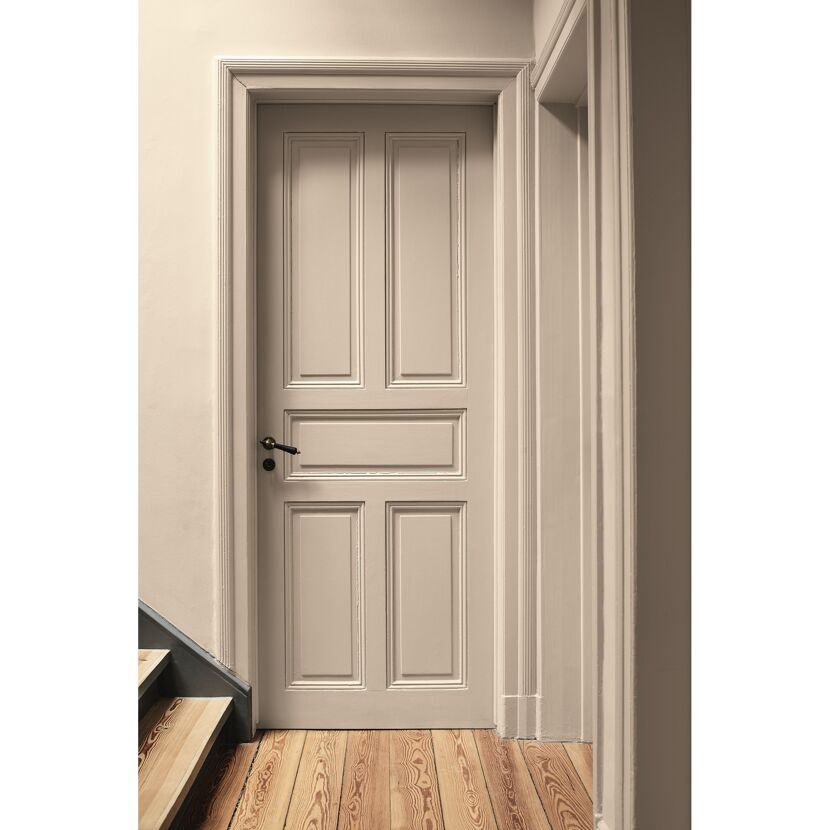 Beige Tür mit dunklem Türgriff im Flur