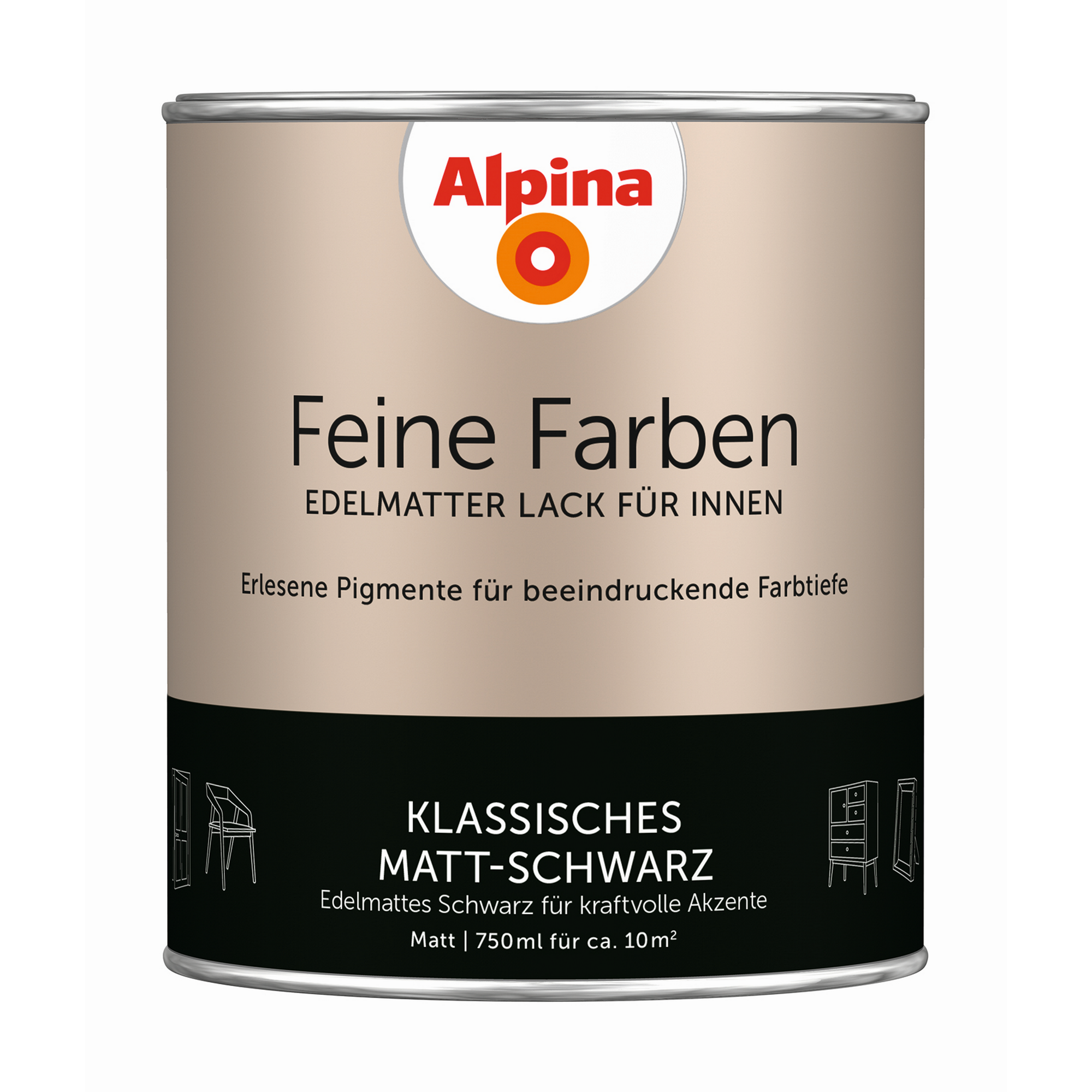 Feine Farben 'Klassisches Matt-Schwarz' schwarz matt 750 ml