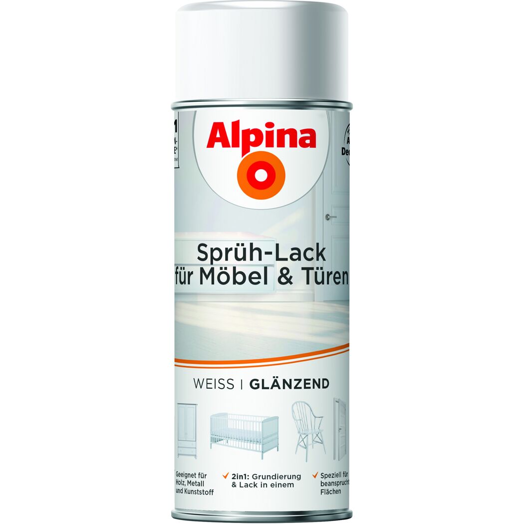 Alpina Sprüh-Lack für Möbel & Türen, weiß glänzend