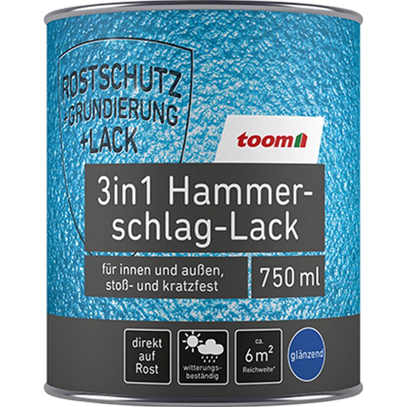 Dose toom 3in1 Hammerschlag-Lack, 750 ml, glänzend, türkis